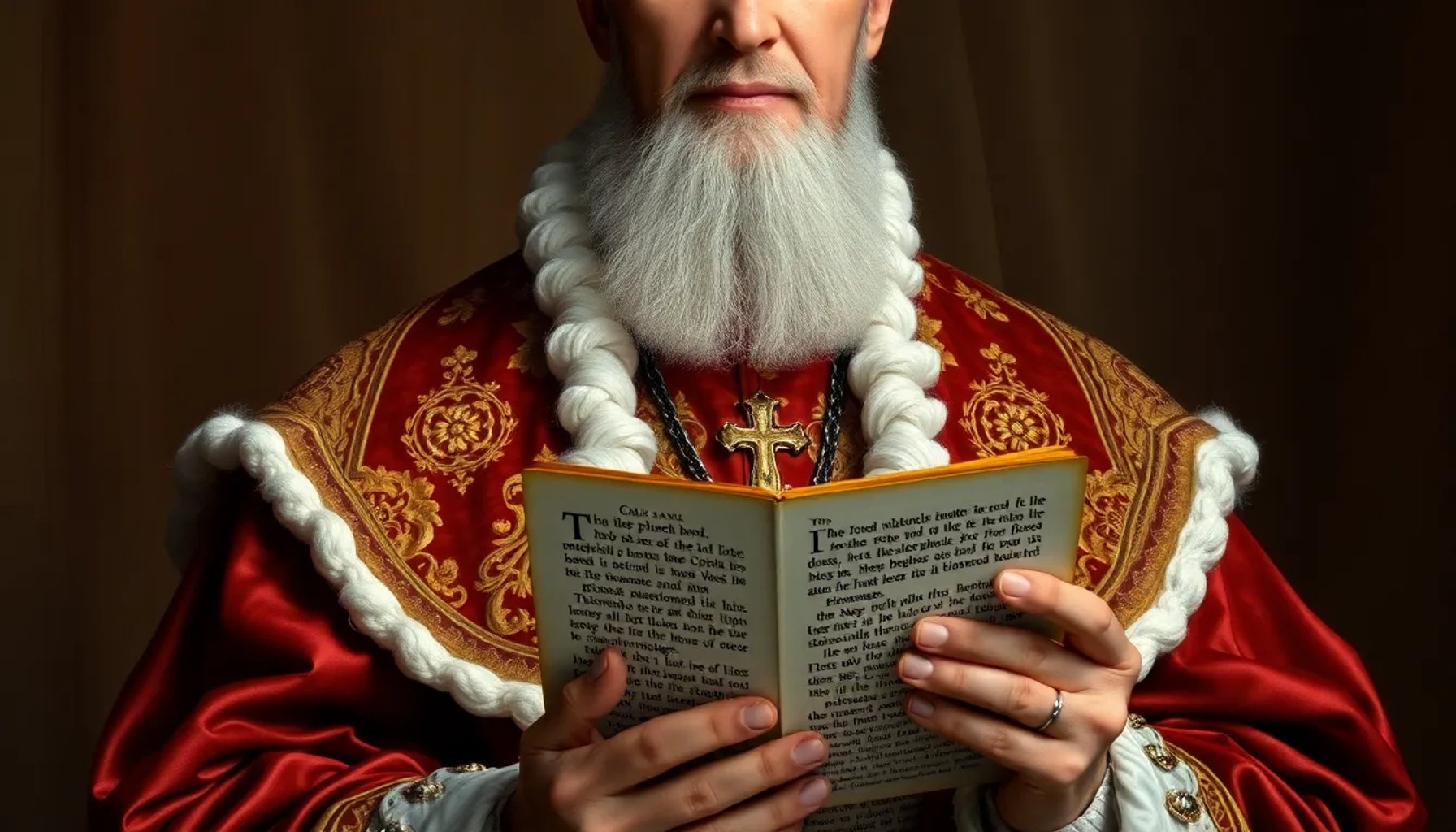 Pintura del Papa León XIV sosteniendo un manuscrito en latín