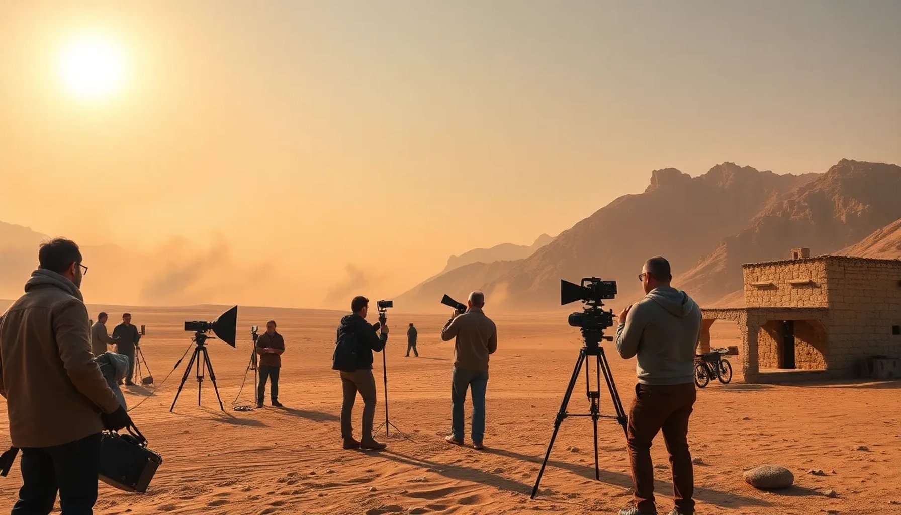 Equipo de filmación de 'En tierra lejana' enfrentando una tormenta de polvo en el desierto anatolio