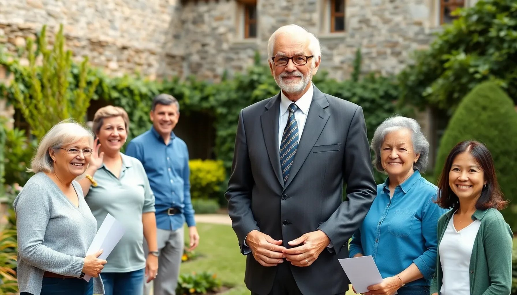 Manuel Fraga rodeado de su familia en una foto histórica, con hijos y nietos en un jardín gallego