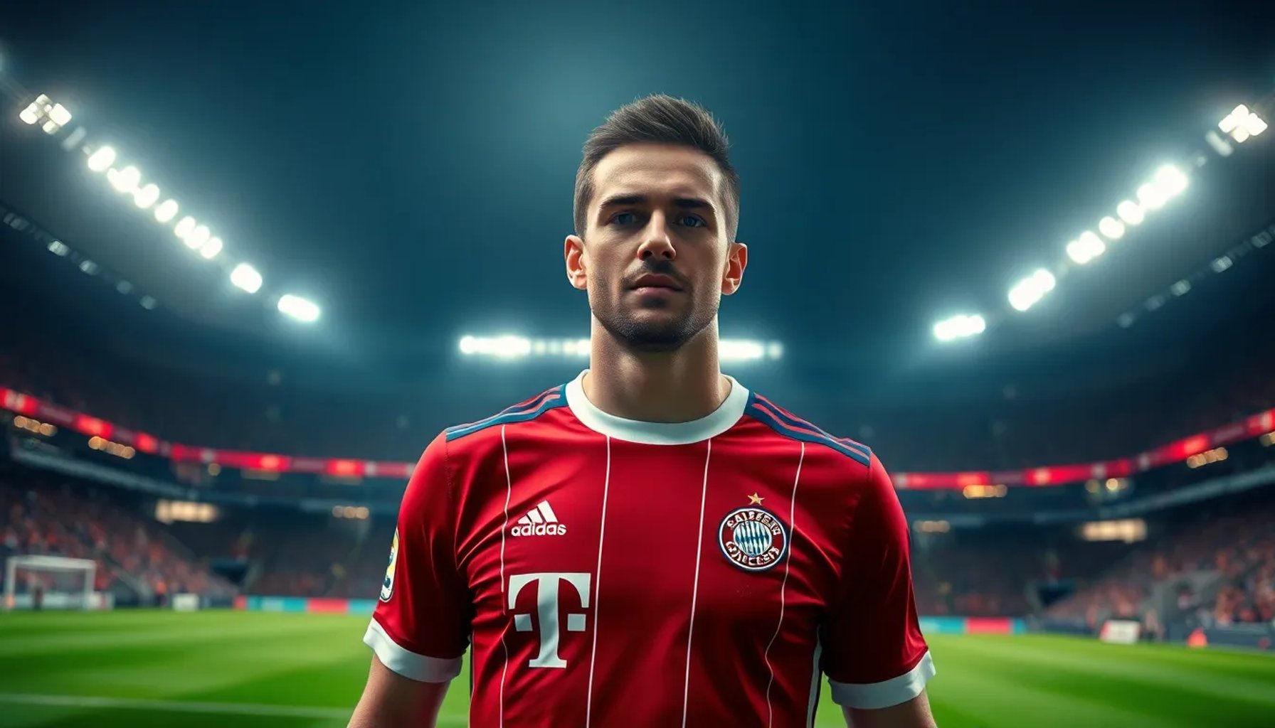 Michael Olise celebrando un gol con el Bayern de Múnich en el estadio Allianz Arena