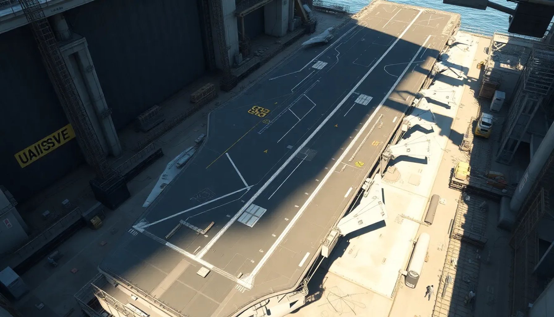 Portaaviones USS Gerald R. Ford en dique seco durante su gran revisión de mantenimiento