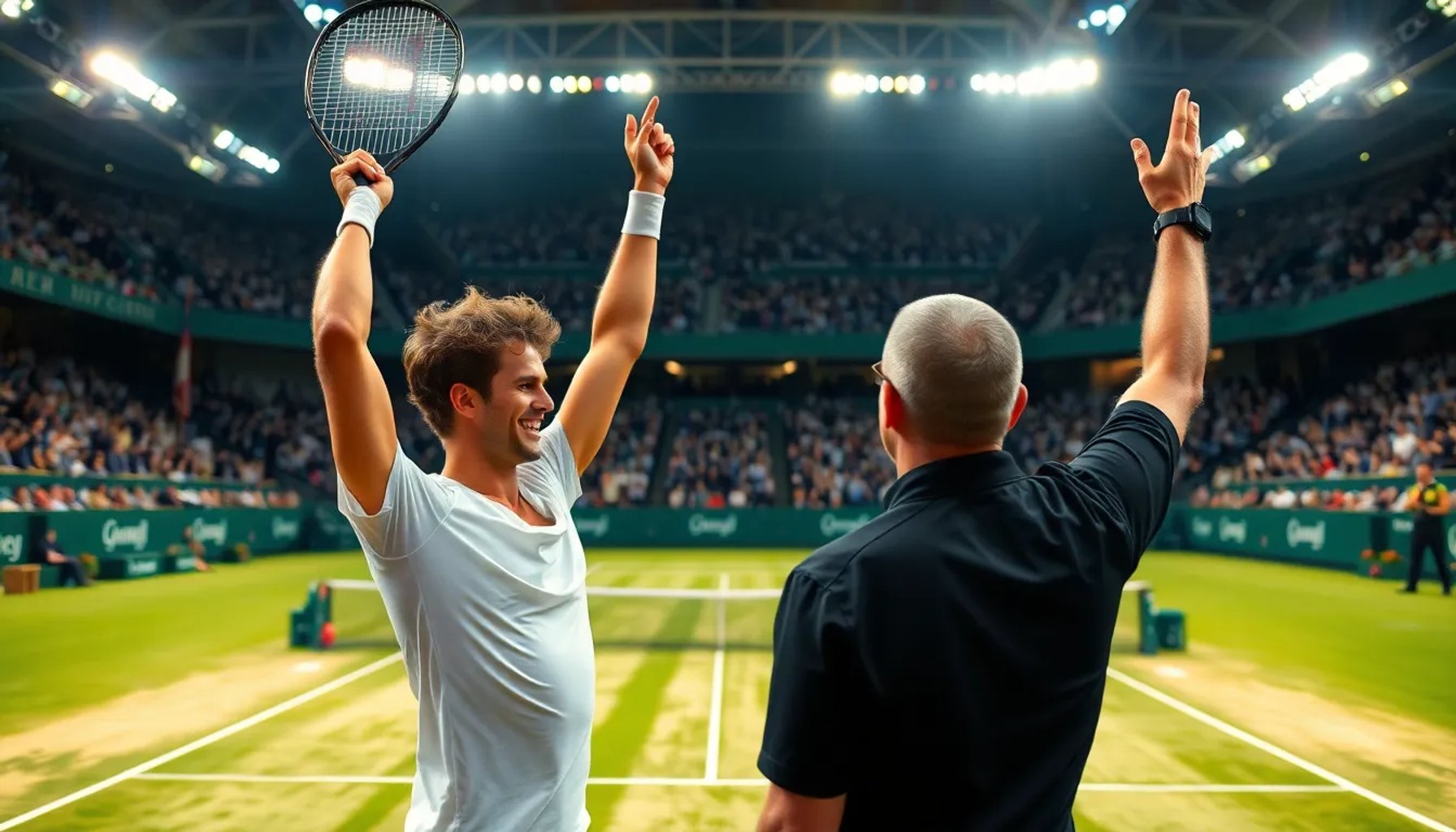 Alexander Zverev celebrando su victoria tras una revisión que le dio justicia en la pista