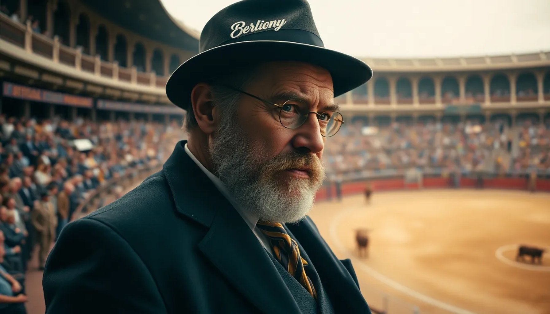 Ernest Hemingway observando una corrida de toros, reflejando su frase sobre vivir la vida al máximo