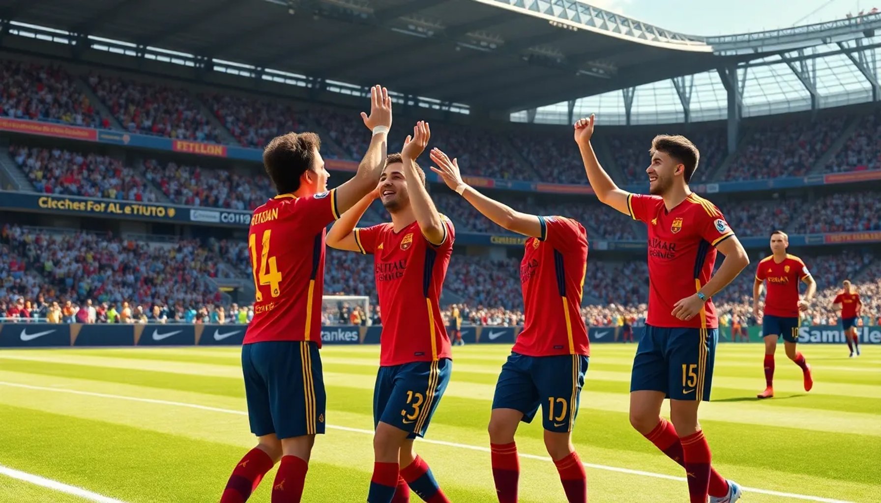 Jugadores de la selección española celebrando un gol durante el amistoso contra Irak en Granada