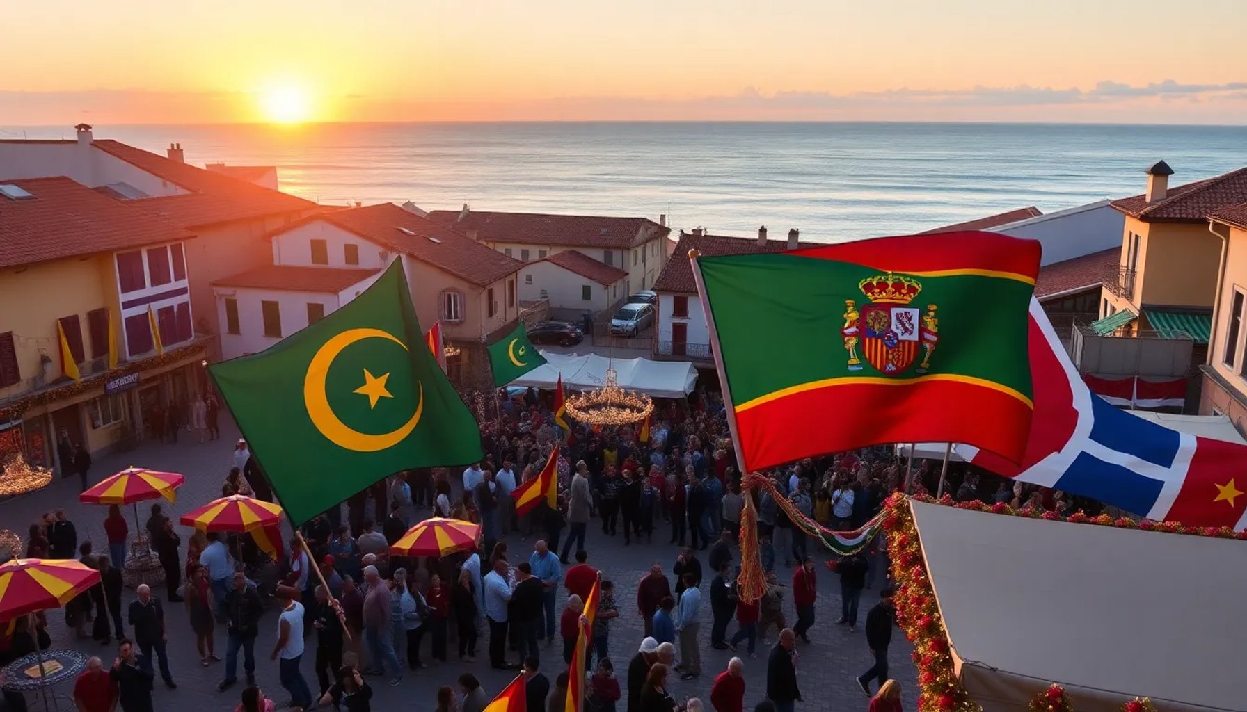 Aficionados de Burela ondeando banderas de España y Cabo Verde durante el partido del Mundial