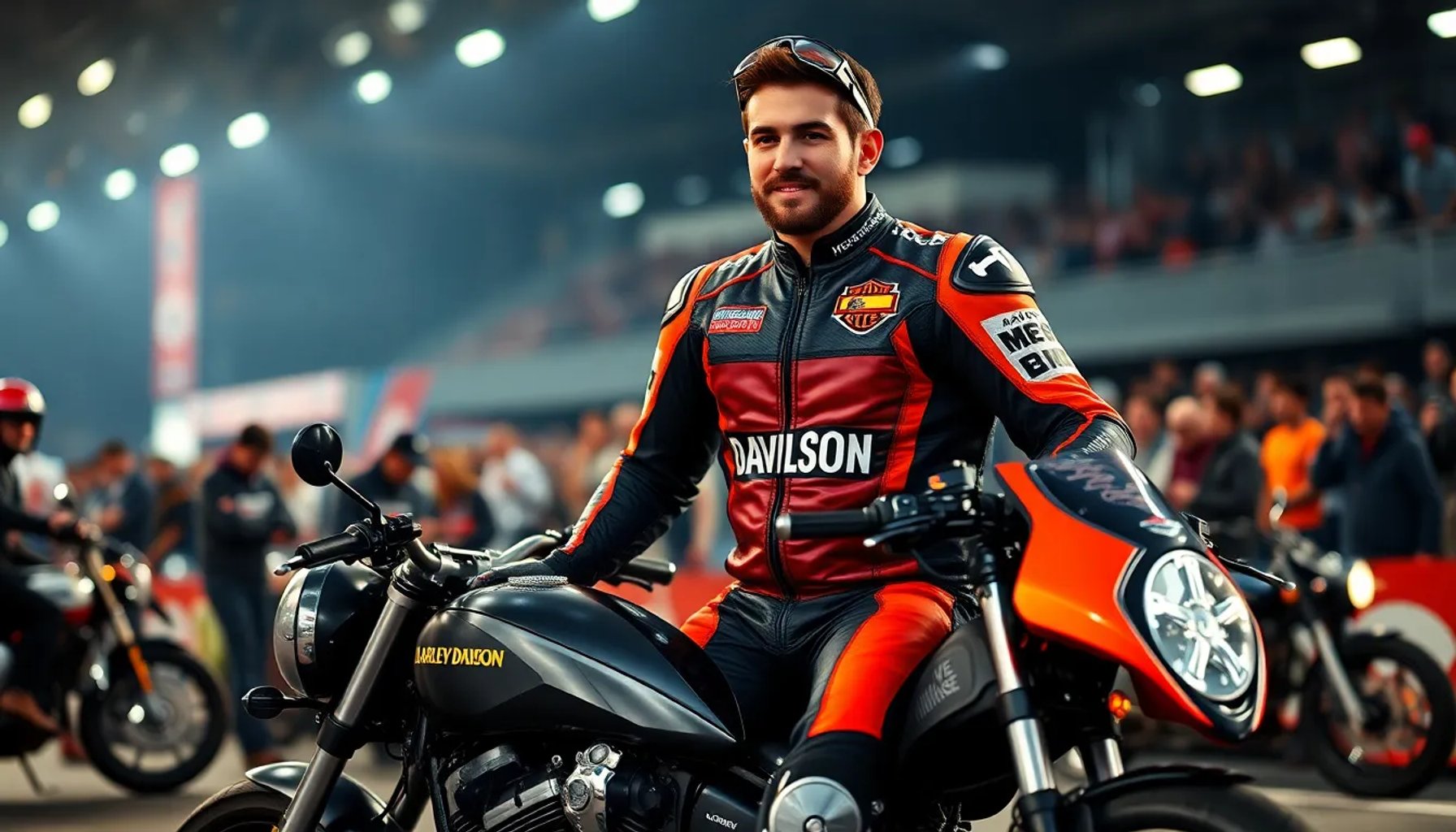Piloto español sobre su Harley‑Davidson triunfante en el podio del evento europeo