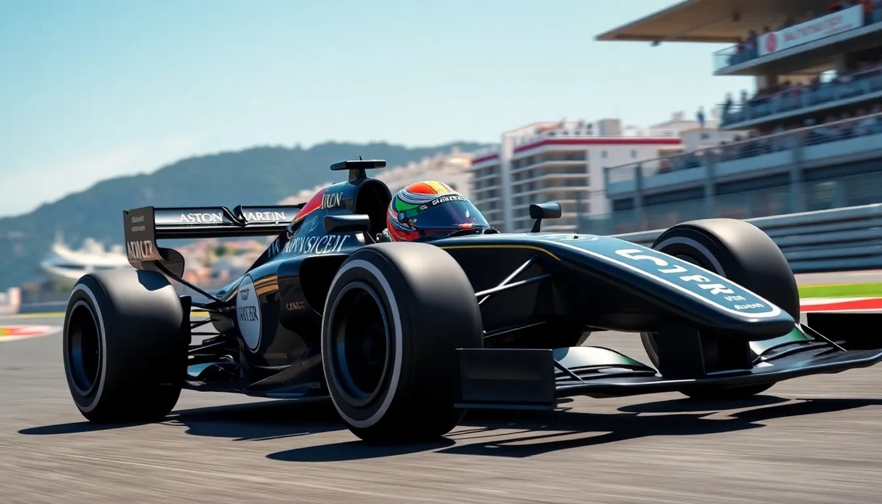Fernando Alonso pilotando su coche de Aston Martin en el circuito de Mónaco, 2023