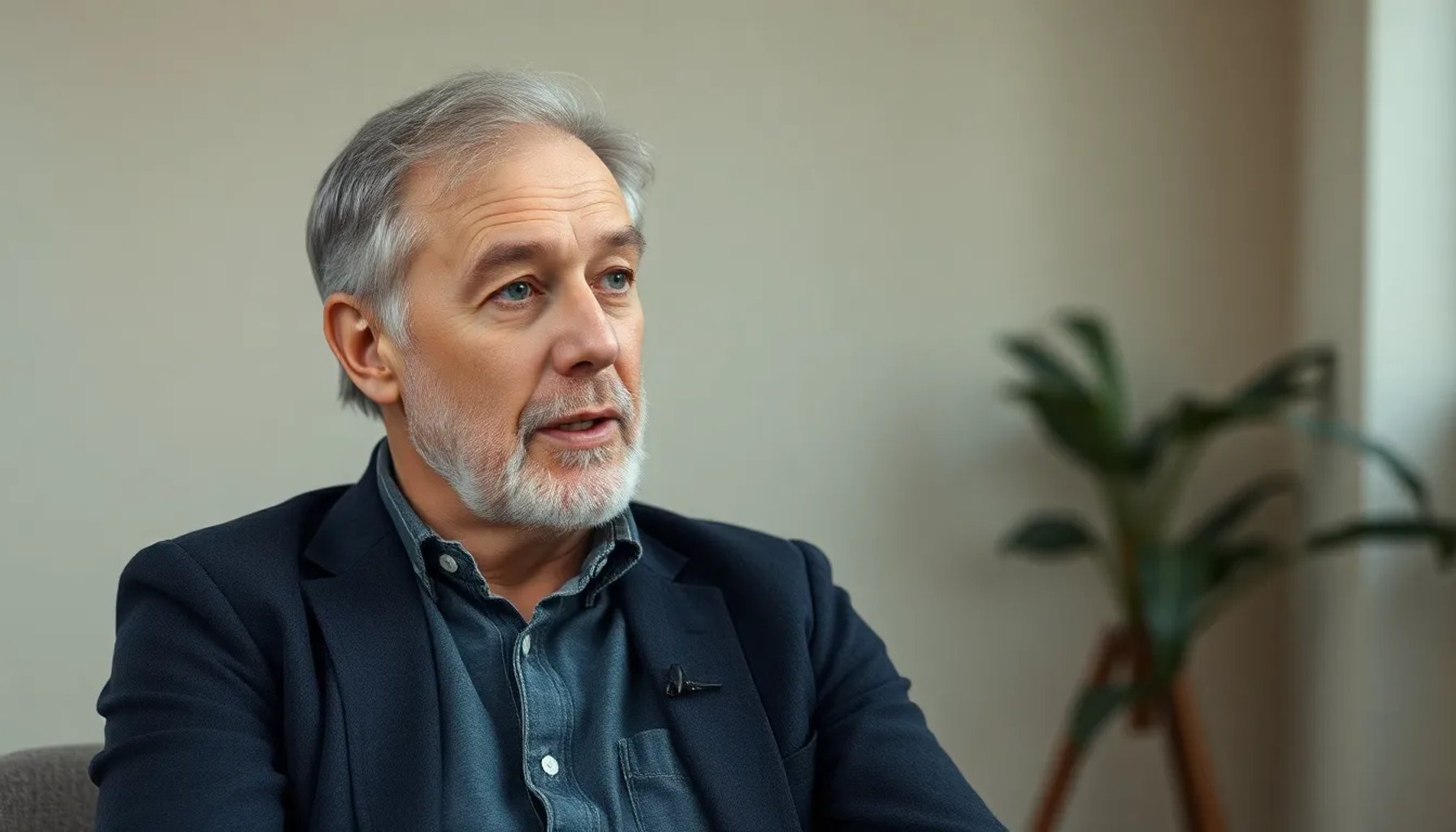 Gabriel Rolón hablando en una entrevista, con fondo neutro y expresión reflexiva