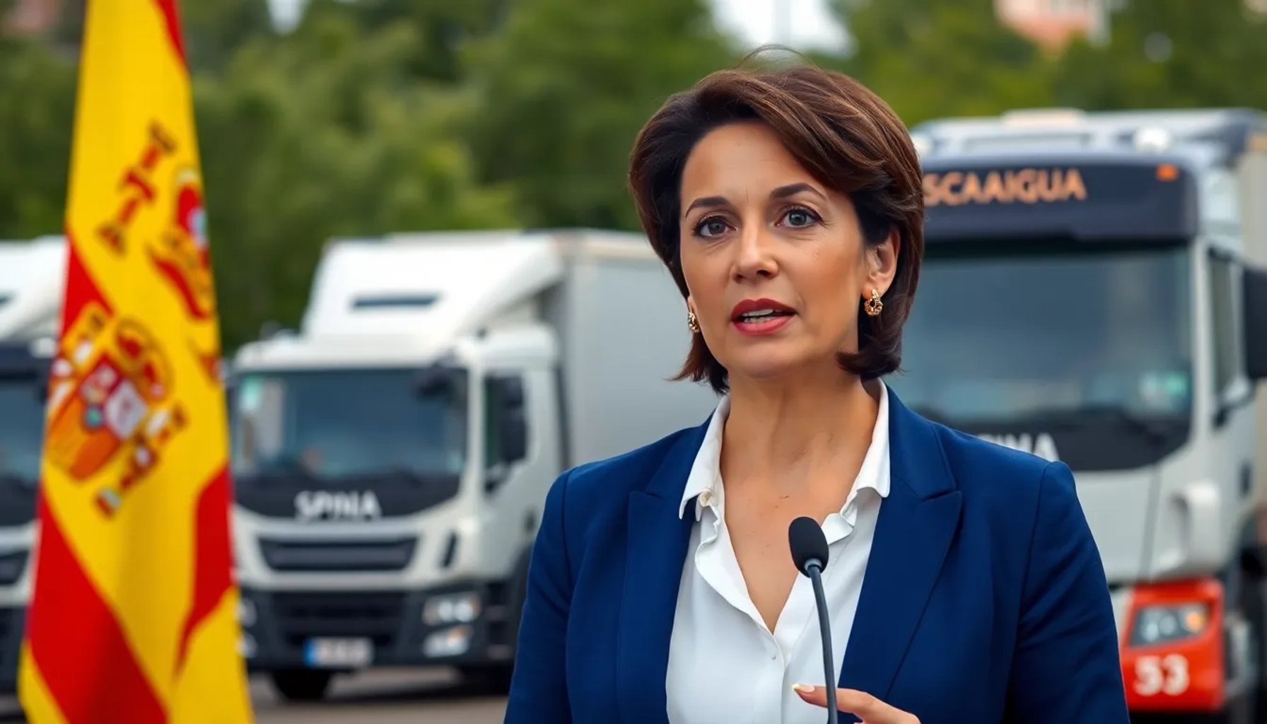 Ministra Elma Saiz anunciando la apertura de expedientes de jubilación anticipada para transportistas