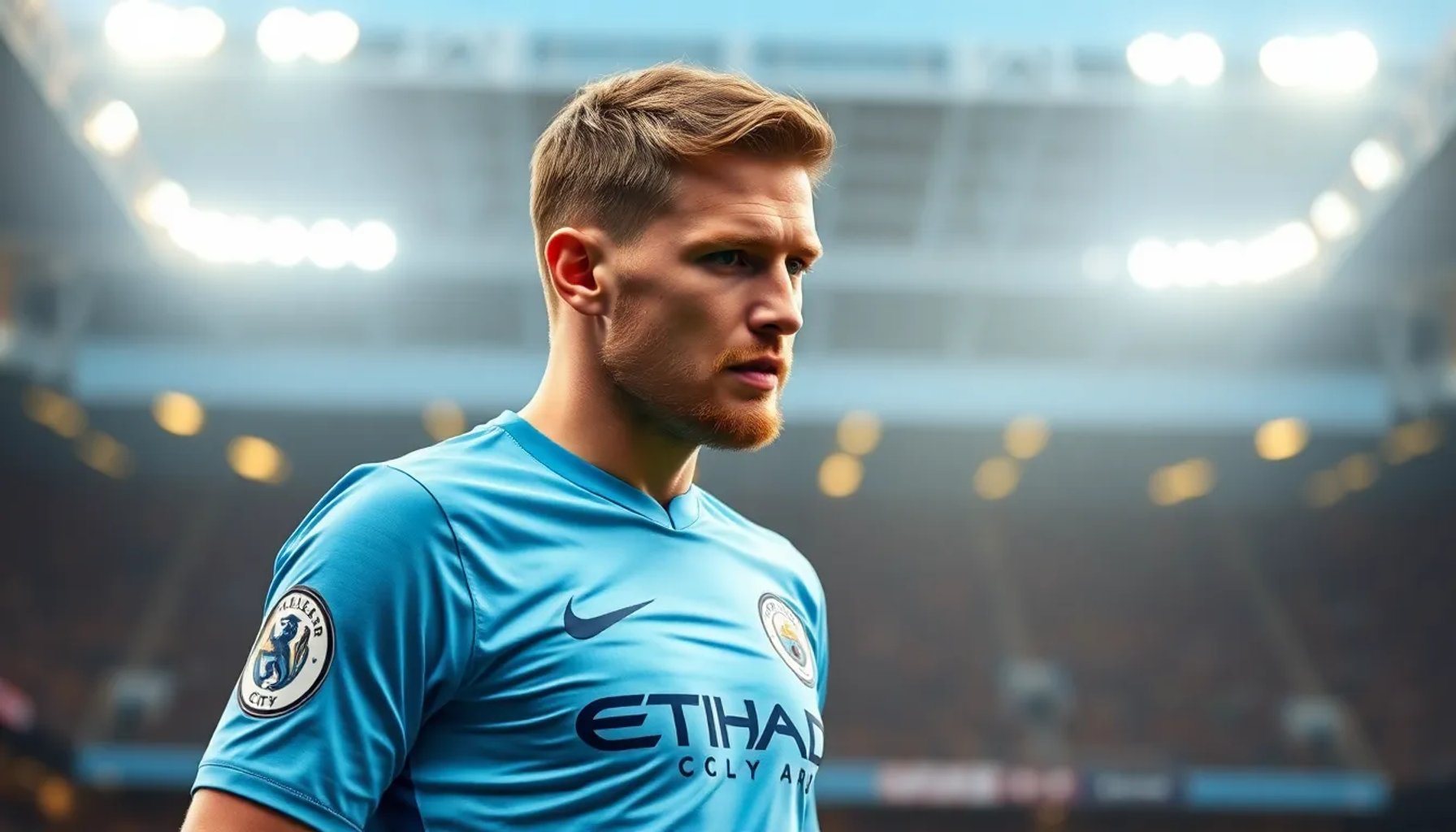 Erling Haaland con la camiseta del Manchester City celebrando un gol en el estadio