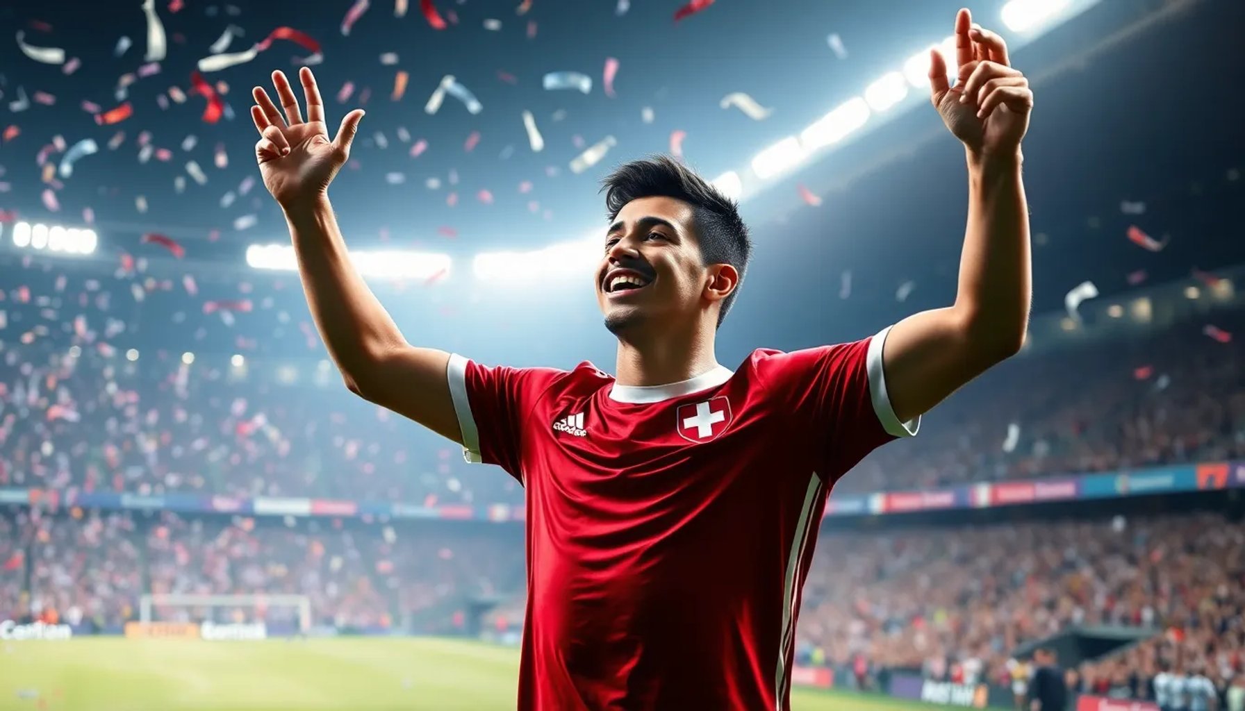 Johan Manzambi celebrando su doblete frente a Bosnia en el Mundial 2026