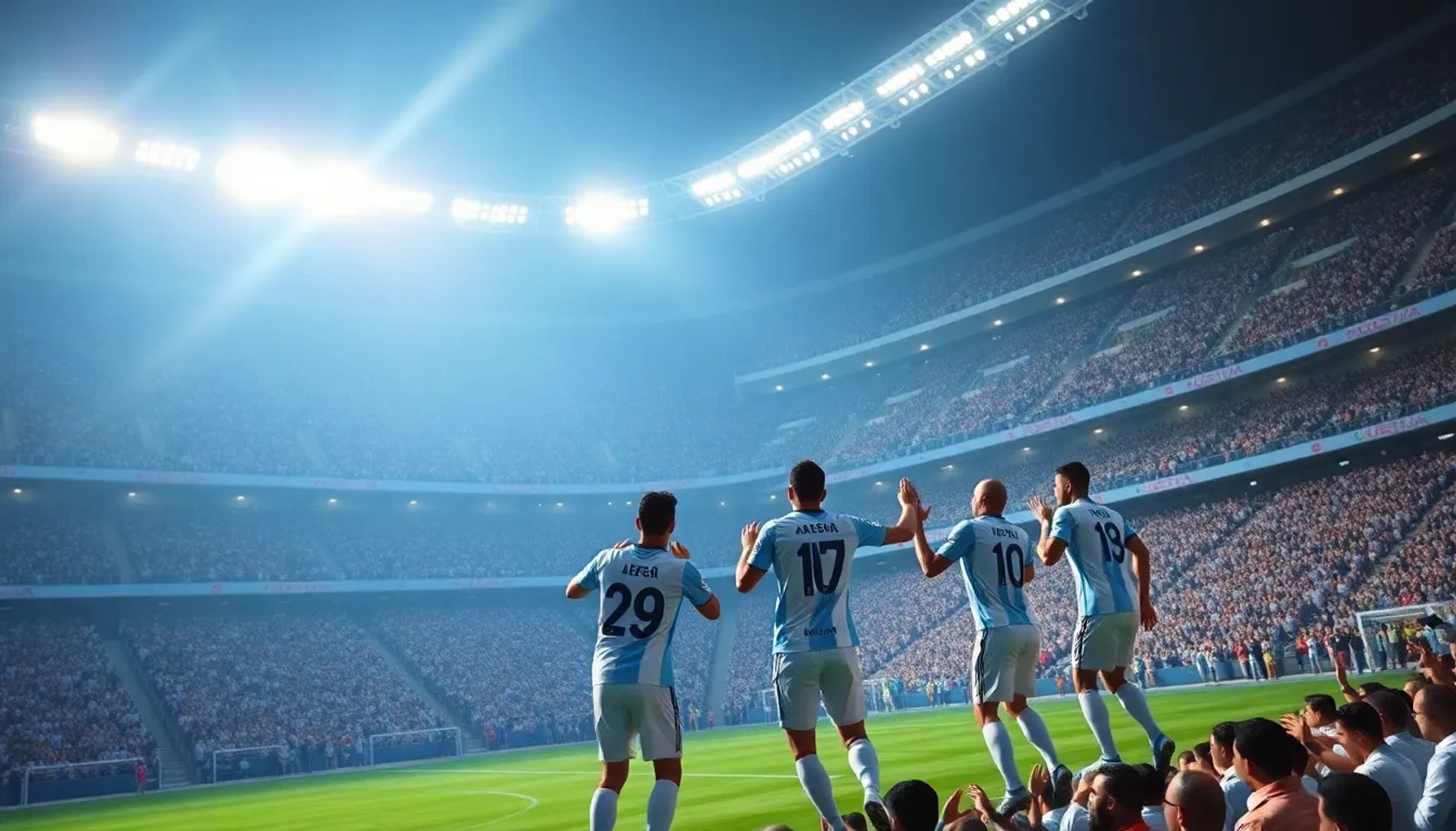 Jugadores de Argentina celebran su tercer gol contra Jordania en el estadio de Amman