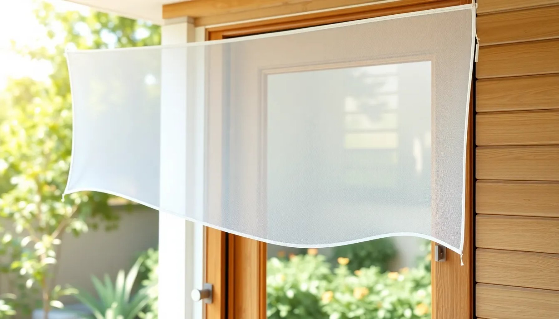 Mosquitera de Lidl instalada en una puerta de casa, con malla blanca y marco ajustable