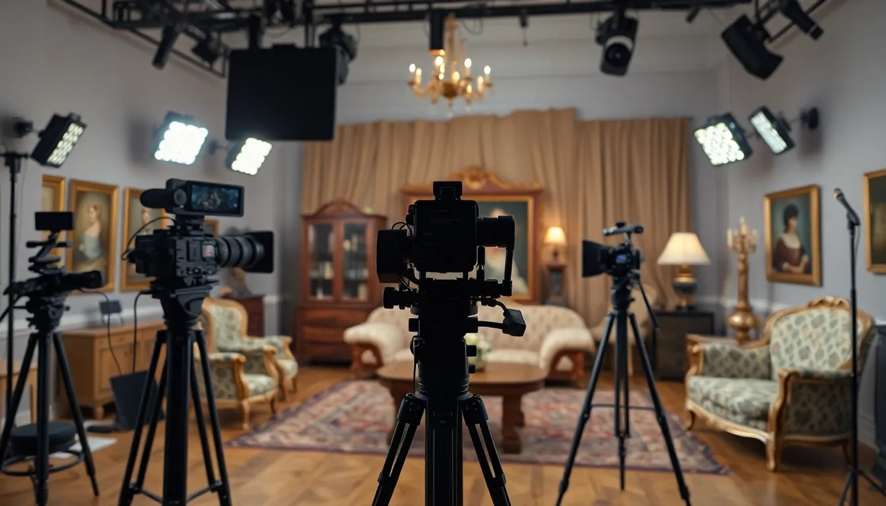 Imagen de un set de grabación de la telenovela La Promesa con cámaras y luces