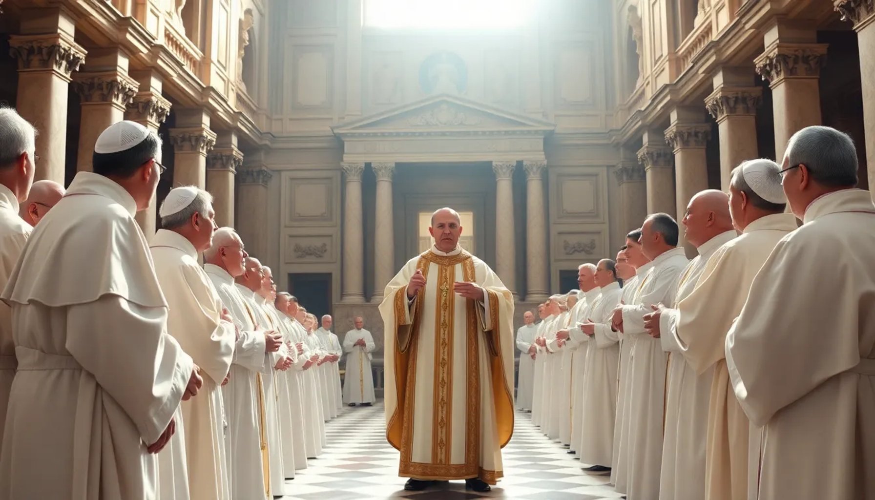 Papa León XIV hablando a un grupo de sacerdotes en la Basílica de San Pedro