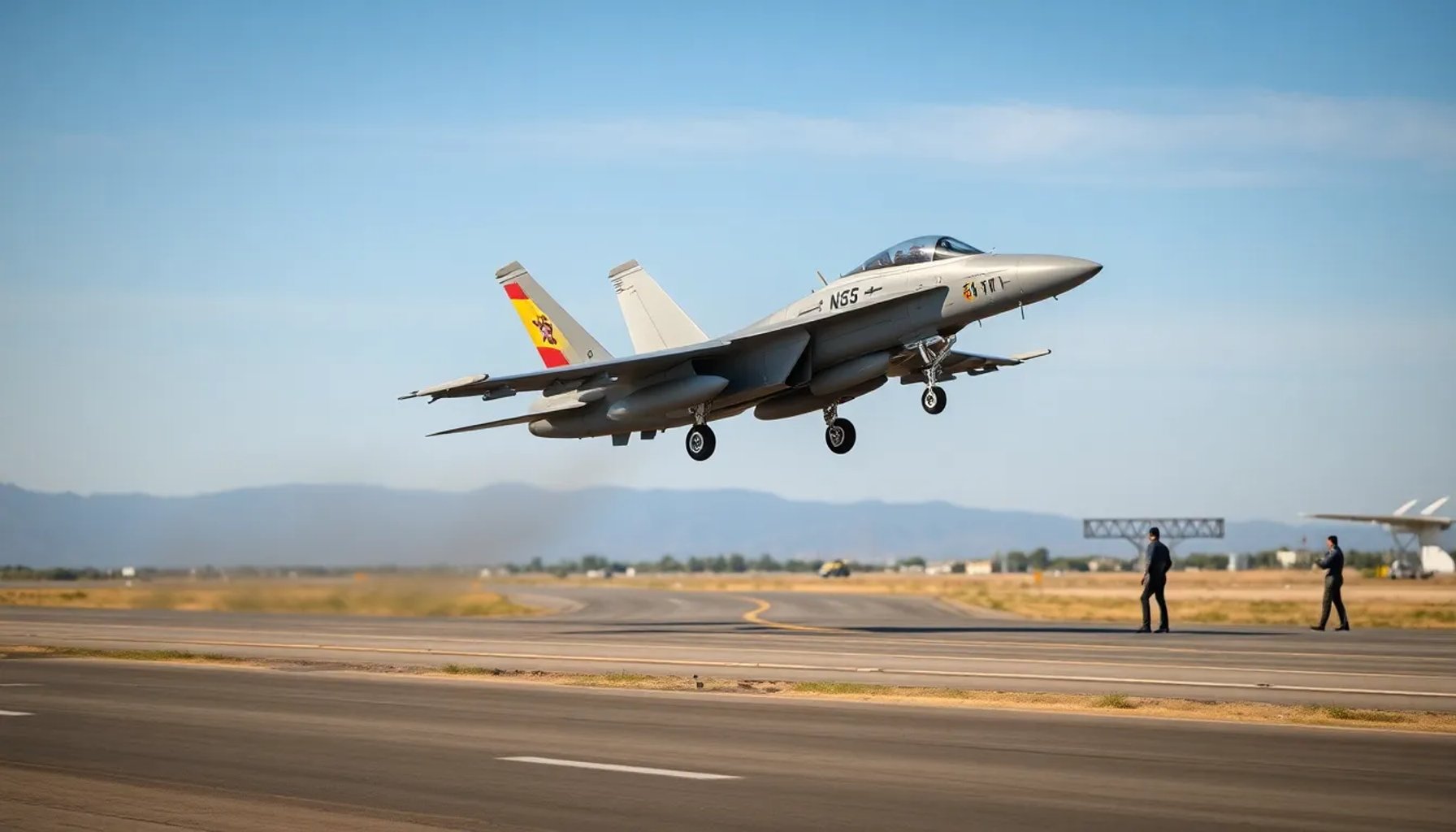 F-18A+ Hornet del Ala 46 en vuelo sobre la Base Aérea de Zaragoza