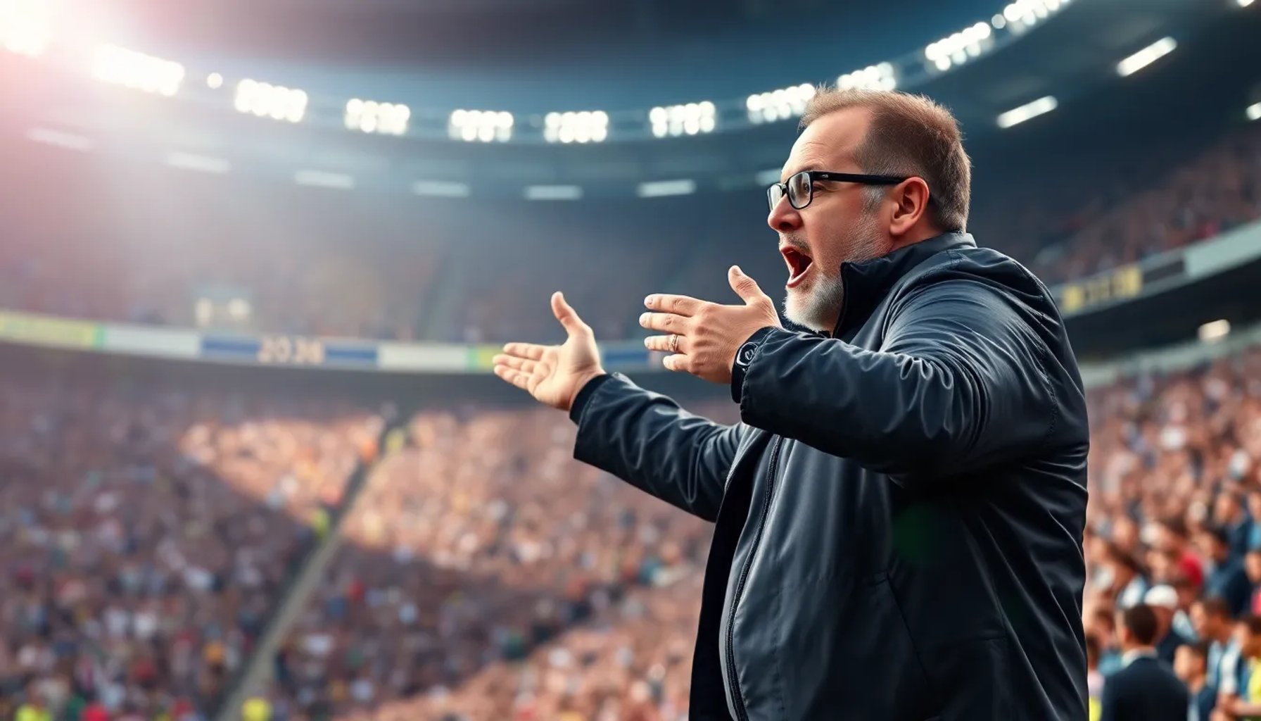 Marcelo Bielsa animando a la selección uruguaya en el estadio del Mundial 2026
