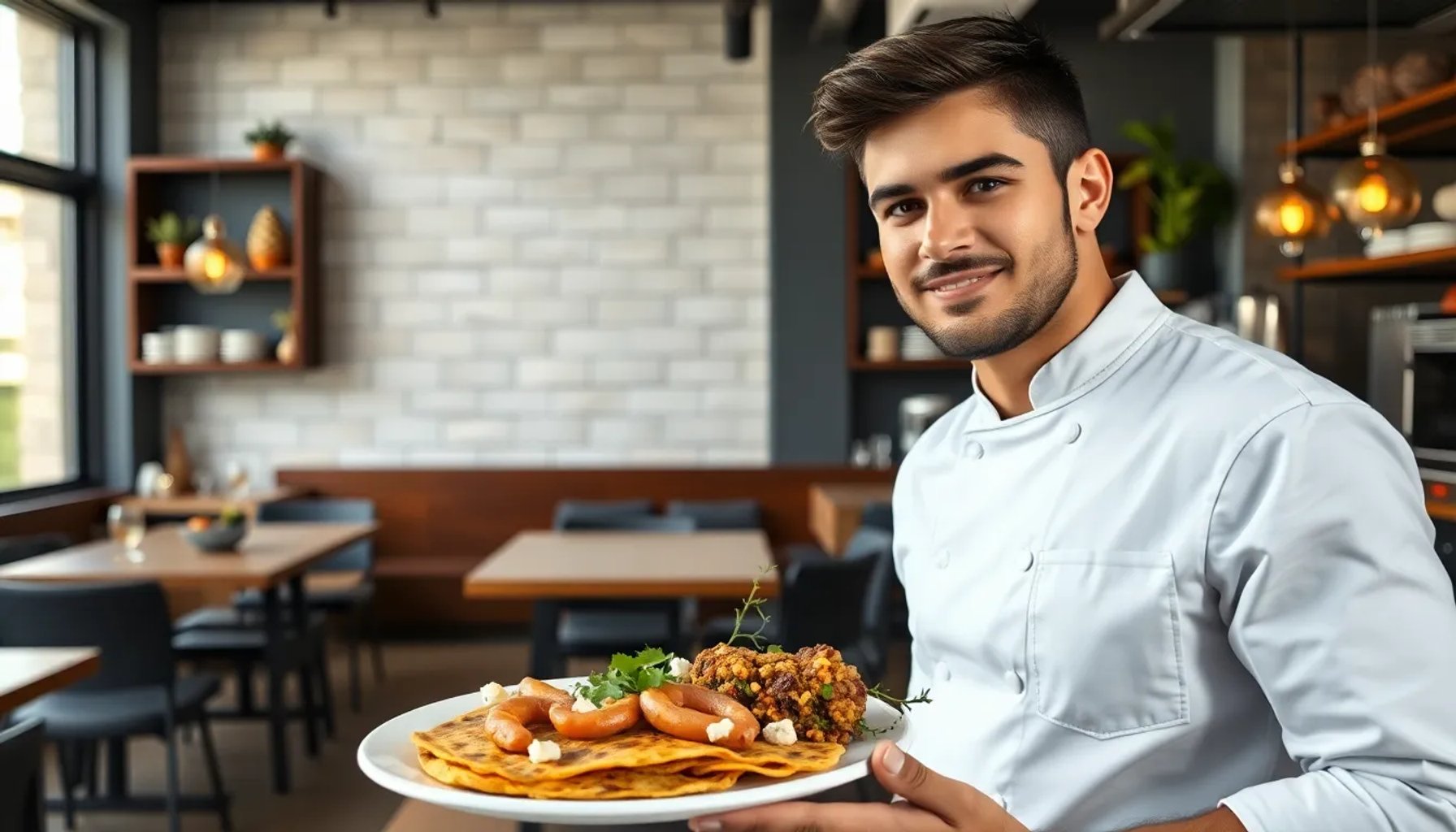 Marcos Llorente en la apertura de un nuevo restaurante FitBite, rodeado de platos saludables