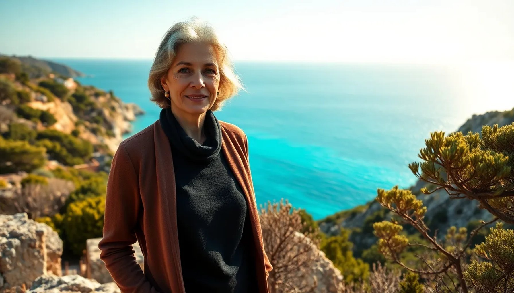 Mercedes Milá disfrutando de su refugio en la isla de Menorca, Reserva de la Biosfera, con vista al mar