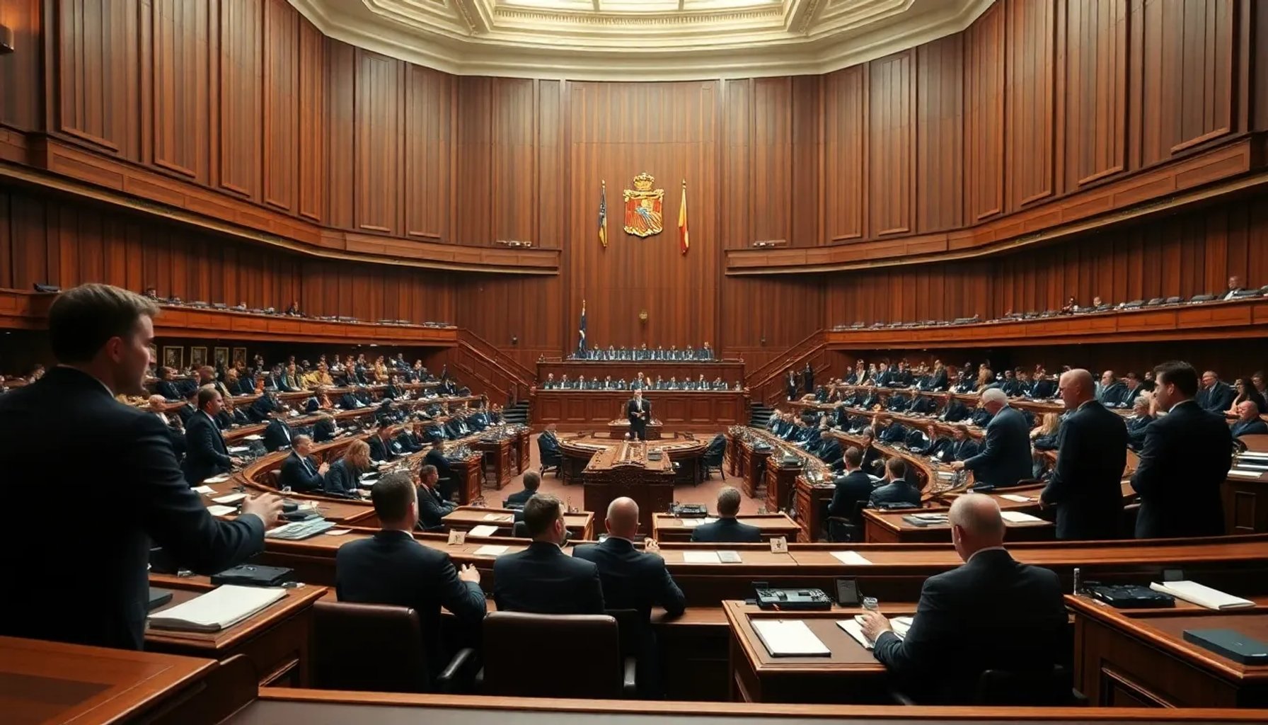 Imagen de la Mesa del Congreso de los Diputados con legisladores discutiendo la votación de enmiendas