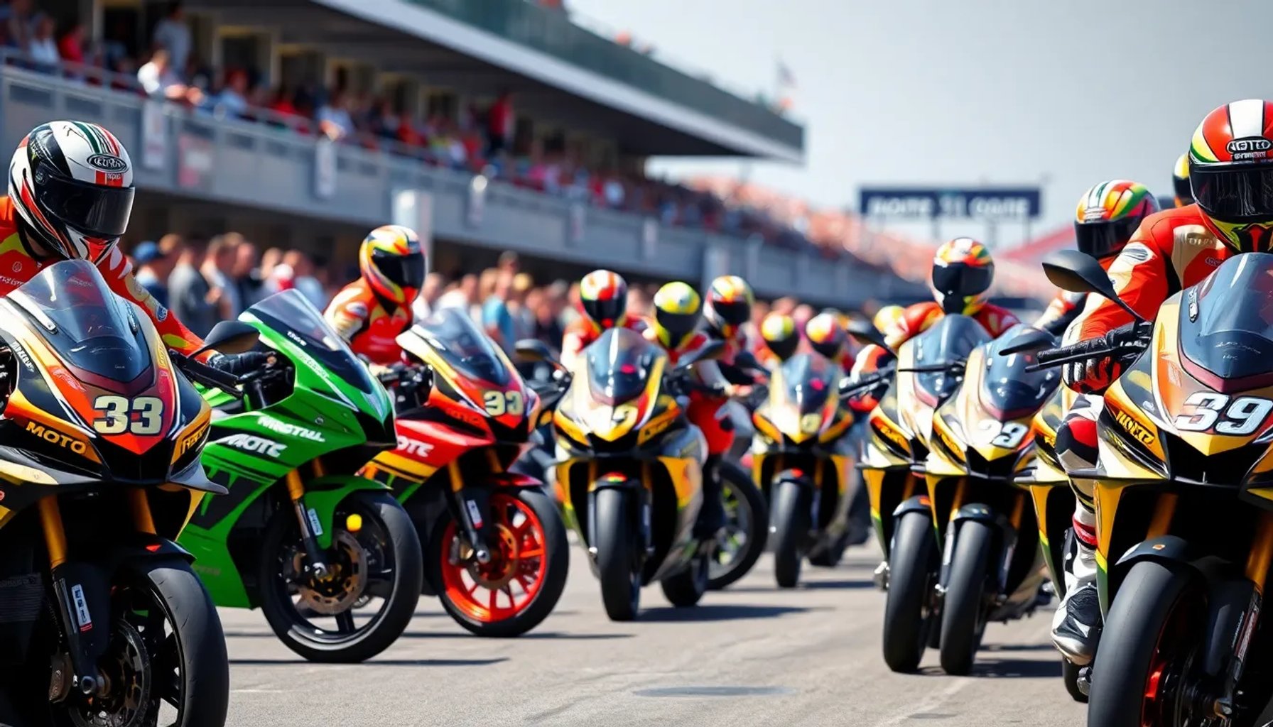 Motocicletas de la categoría Moto3 alineadas en la parrilla de salida, lista para la carrera