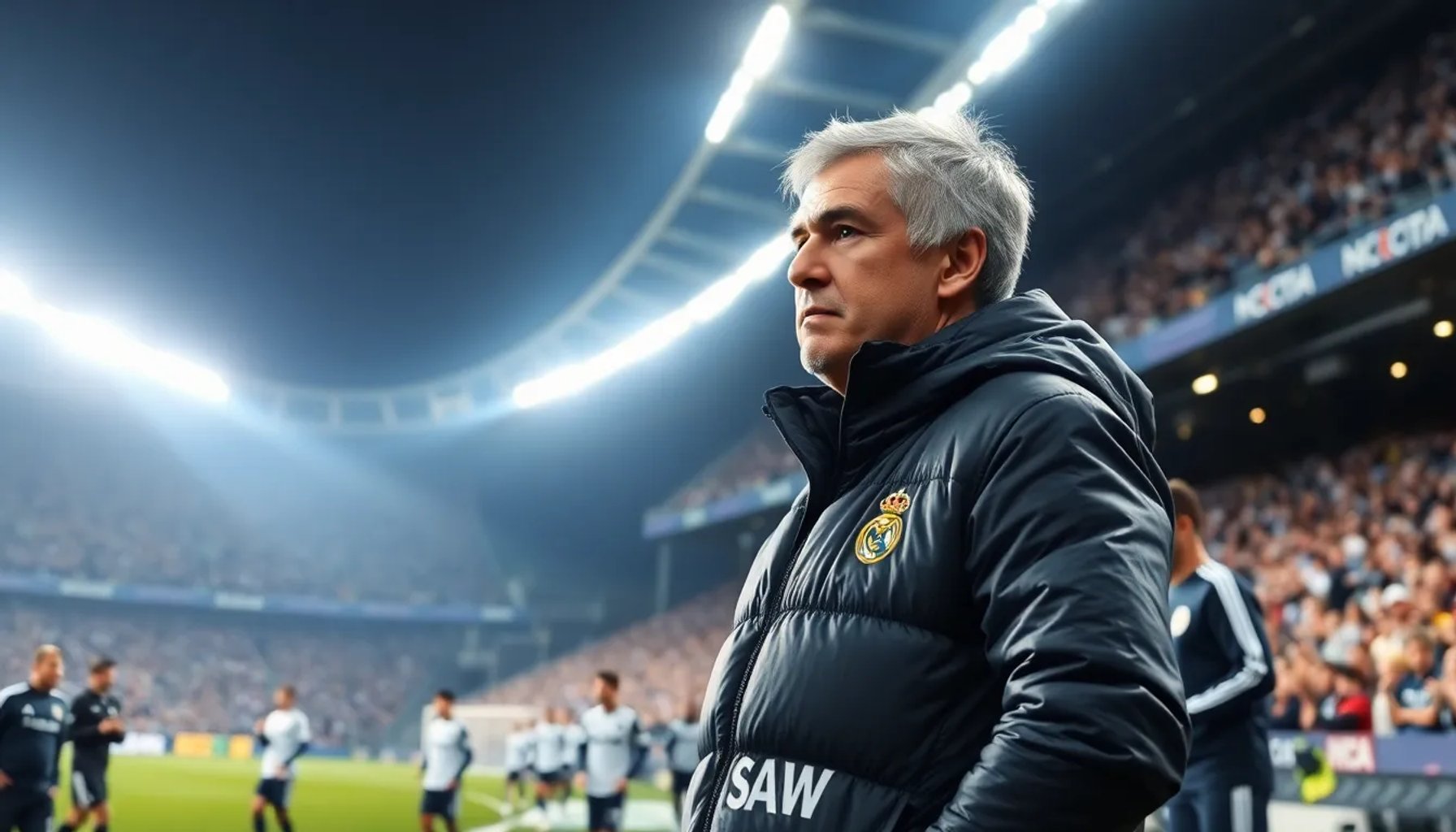 José Mourinho dirige una reunión táctica con jugadores del Real Madrid en el estadio Santiago Bernabéu
