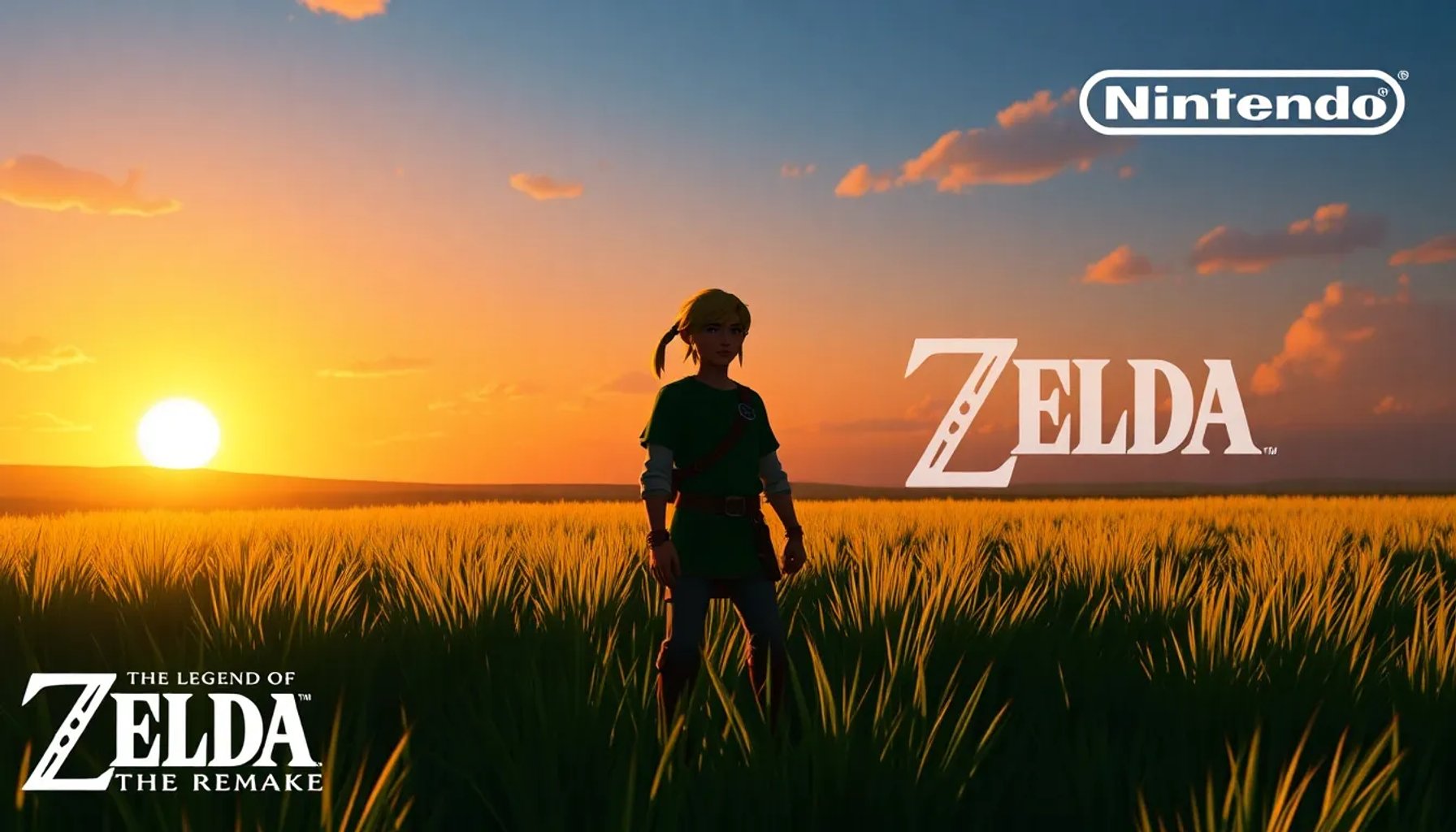 Portada del remake de Zelda: Ocarina of Time con el logo de Nintendo y una escena del protagonista
