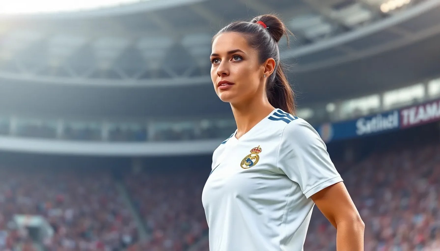 Andréa Gascinto celebrando con la camiseta del Real Madrid en el estadio Santiago Bernabéu