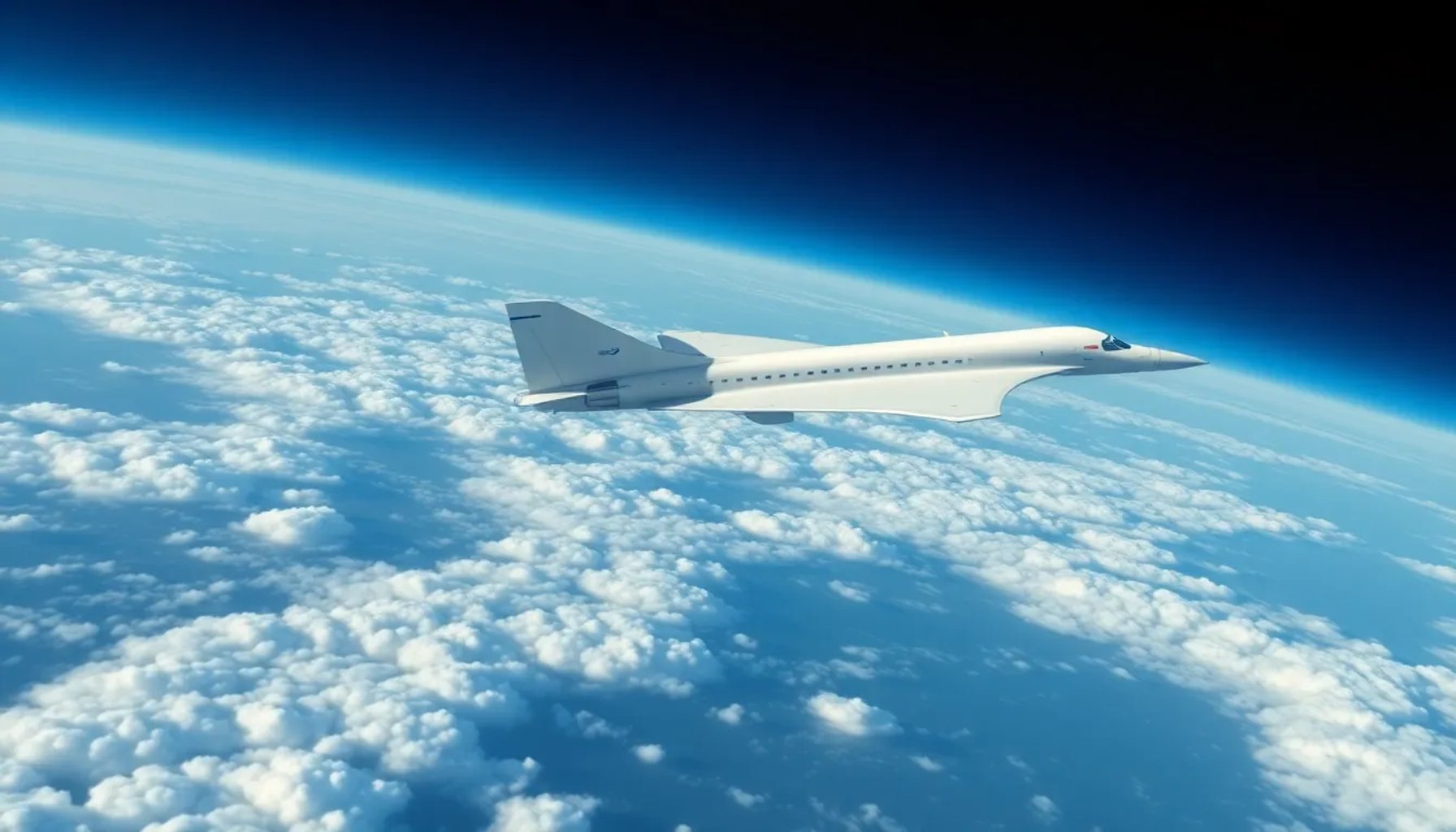 Imagen del Concorde en vuelo a gran altura con la Tierra curvada de fondo