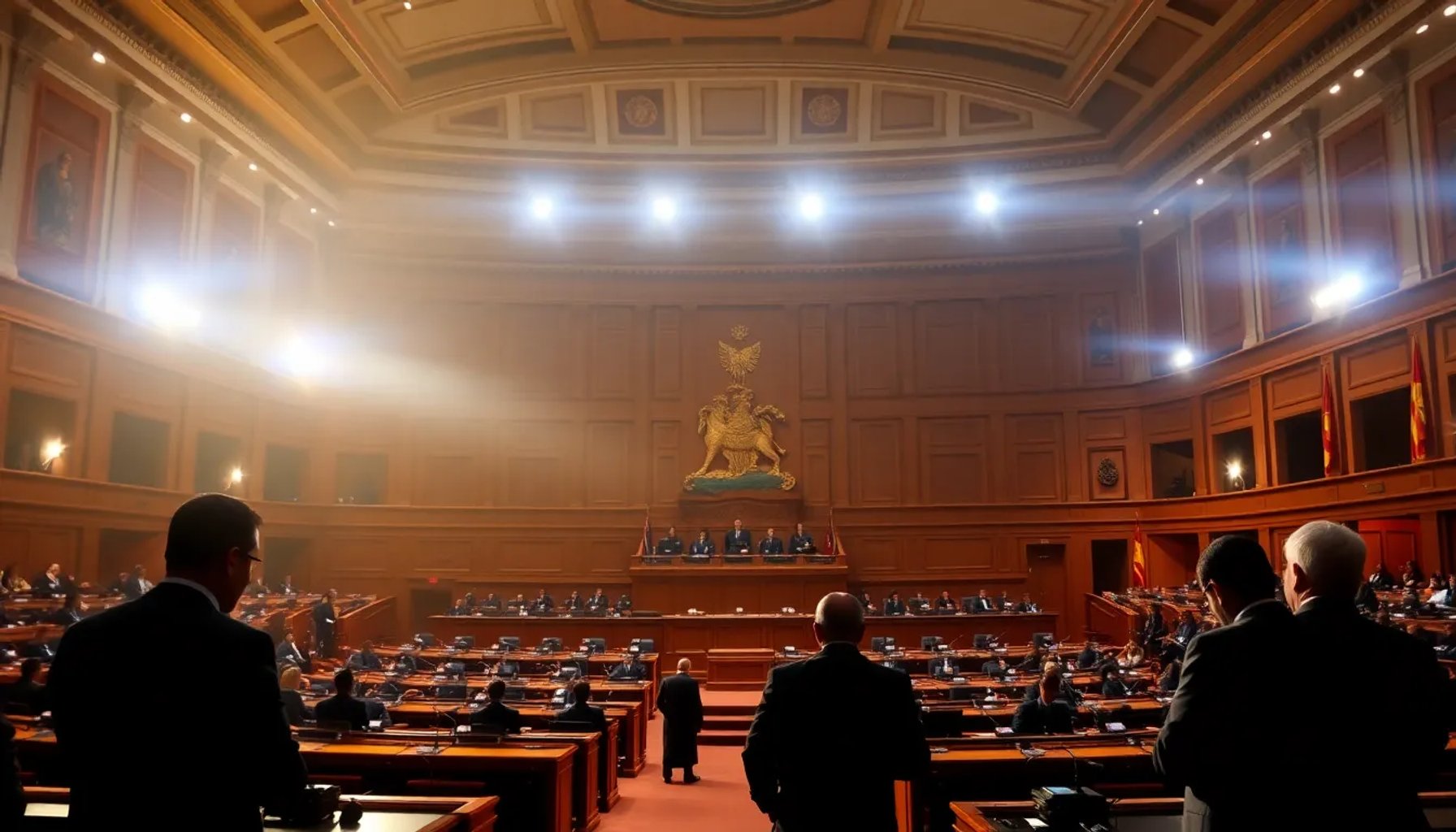 Imagen del Congreso de los Diputados con banderas del PP y PSOE en debate
