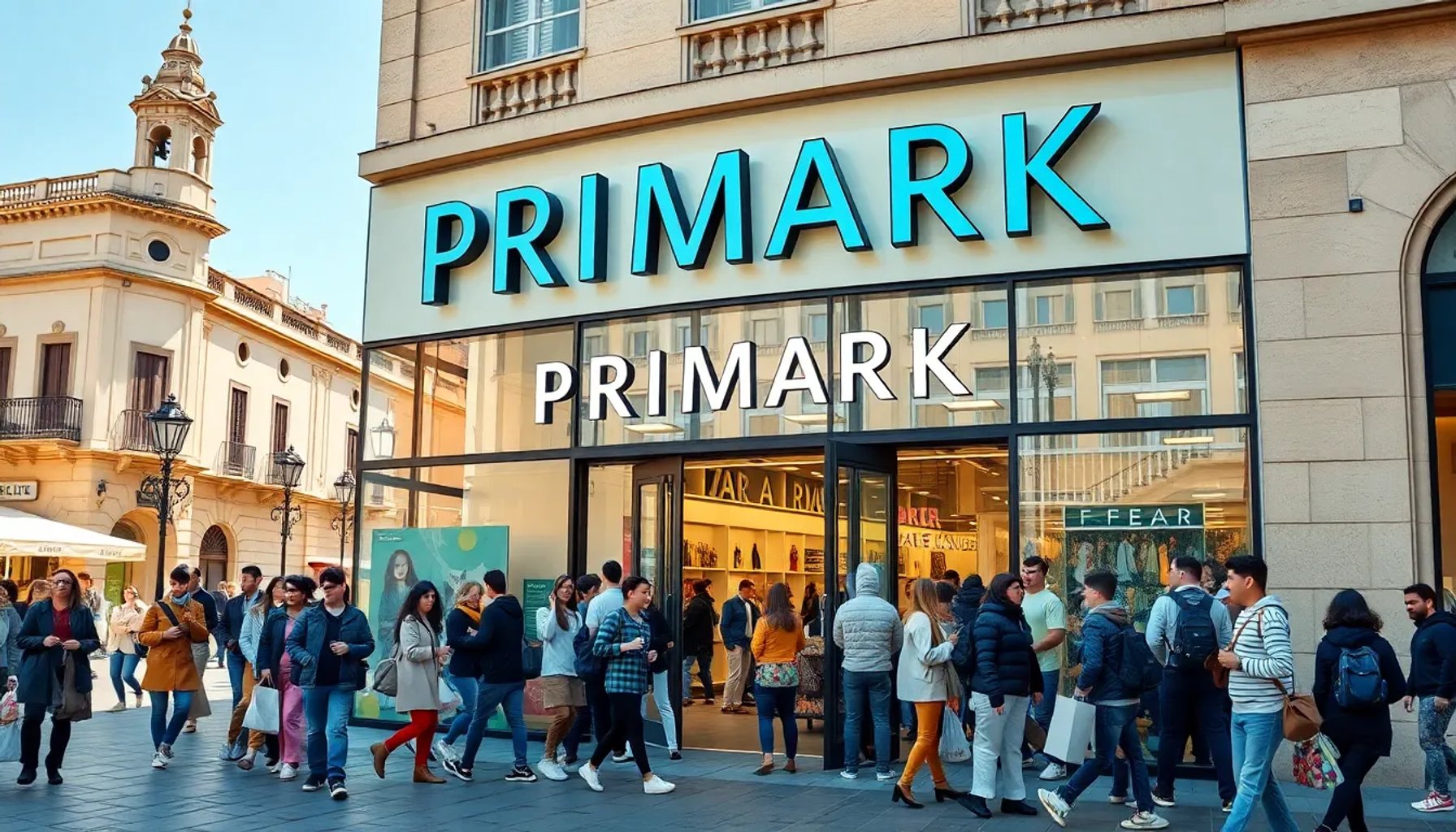 Fachada de la nueva tienda Primark en Talavera de la Reina, llena de visitantes