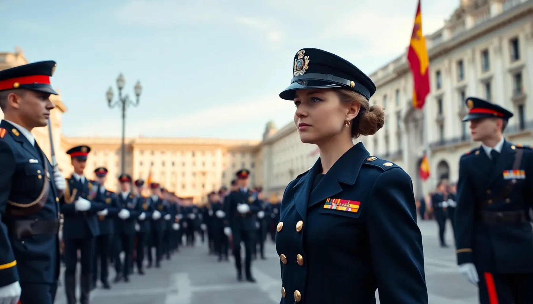 Princesa Leonor en uniforme durante el desfile del Día de las Fuerzas Armadas en Madrid, junio de 2026