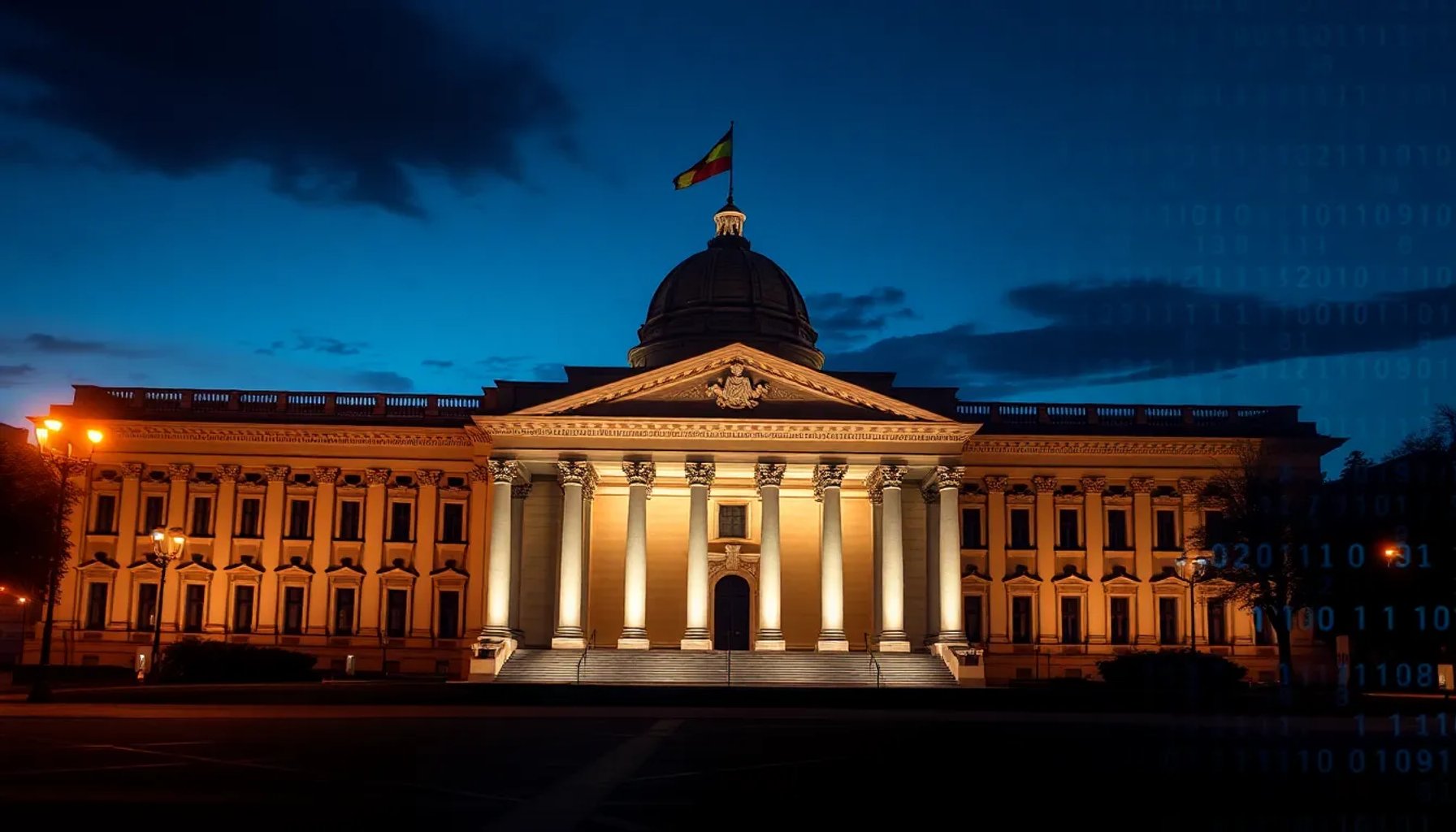 Imagen del edificio del Congreso de los Diputados con luces tenues, simbolizando la polémica política
