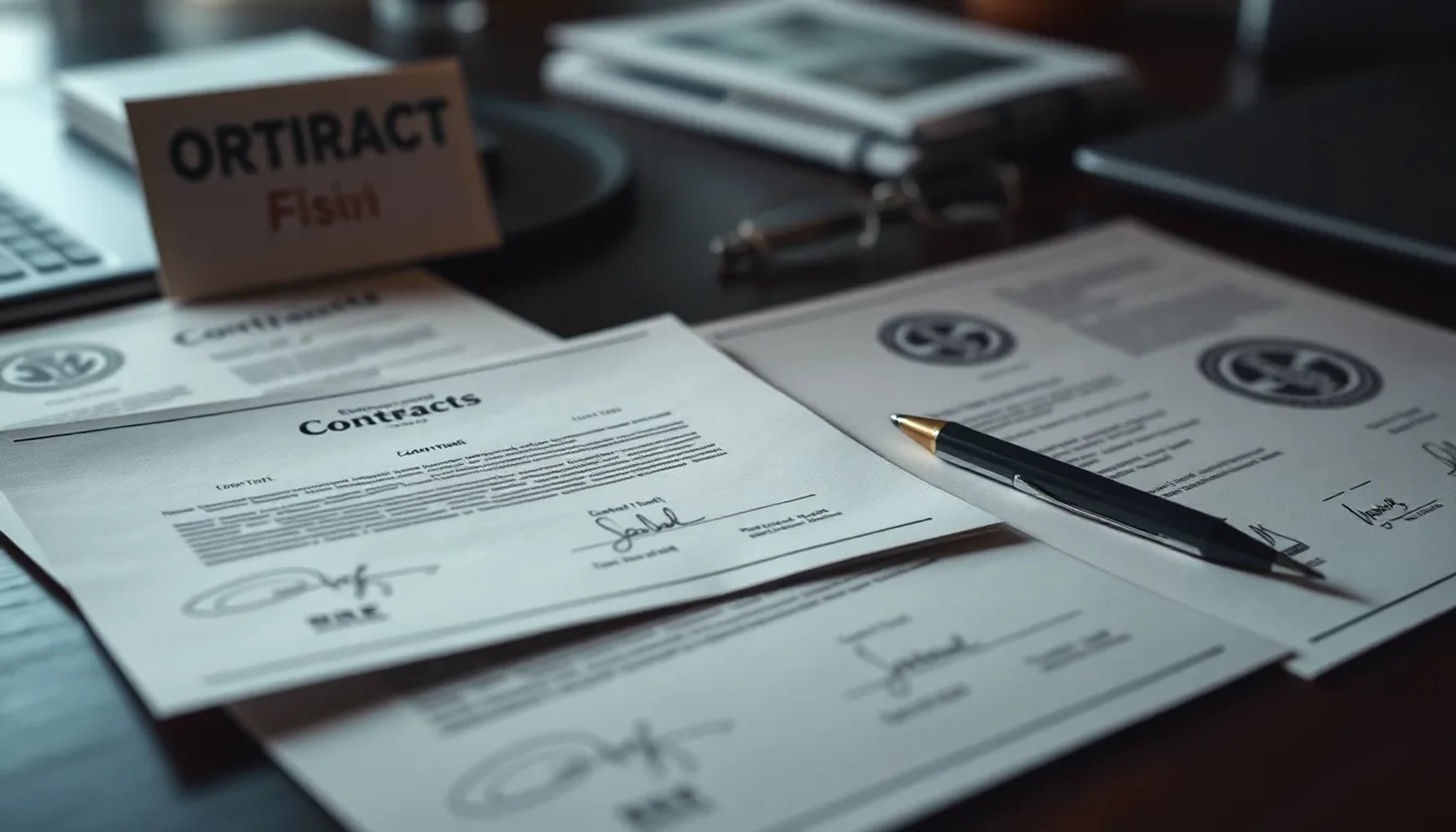 Imagen que muestra documentos oficiales y firmas con símbolos de confidencialidad