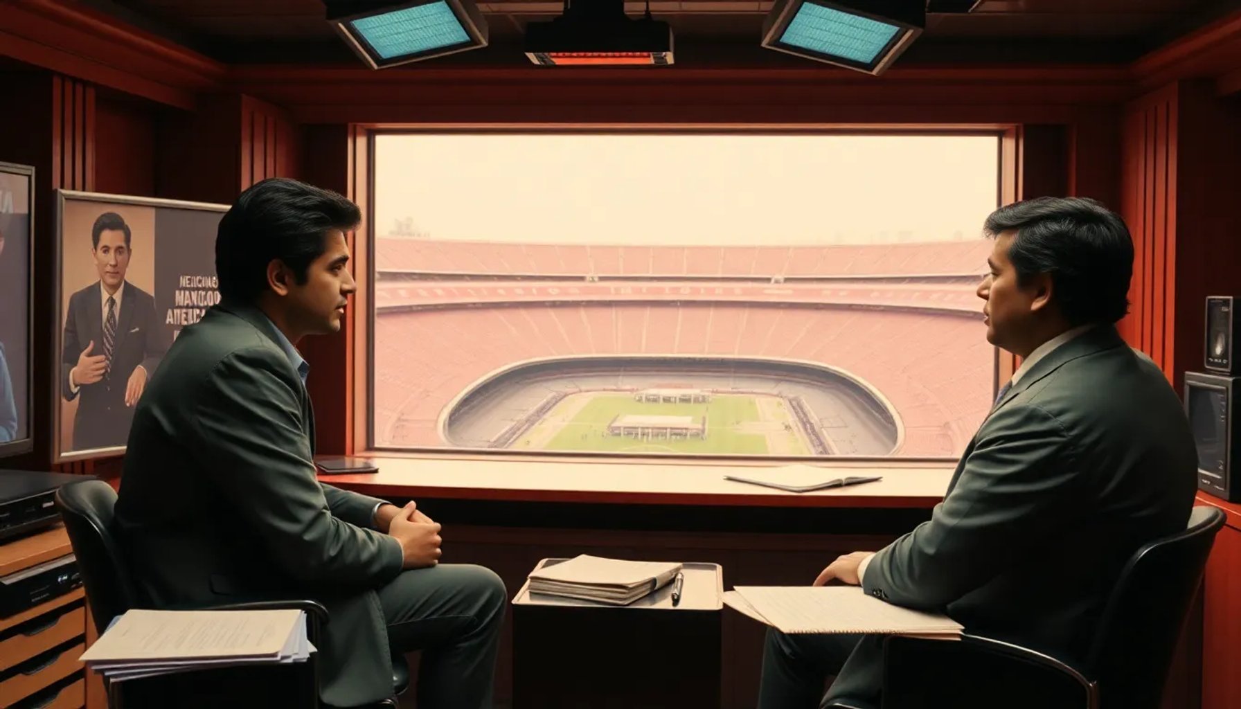 Diego Luna en un plano de la serie México 86, recreando el ambiente del Mundial de 1986 en el Estadio Azteca