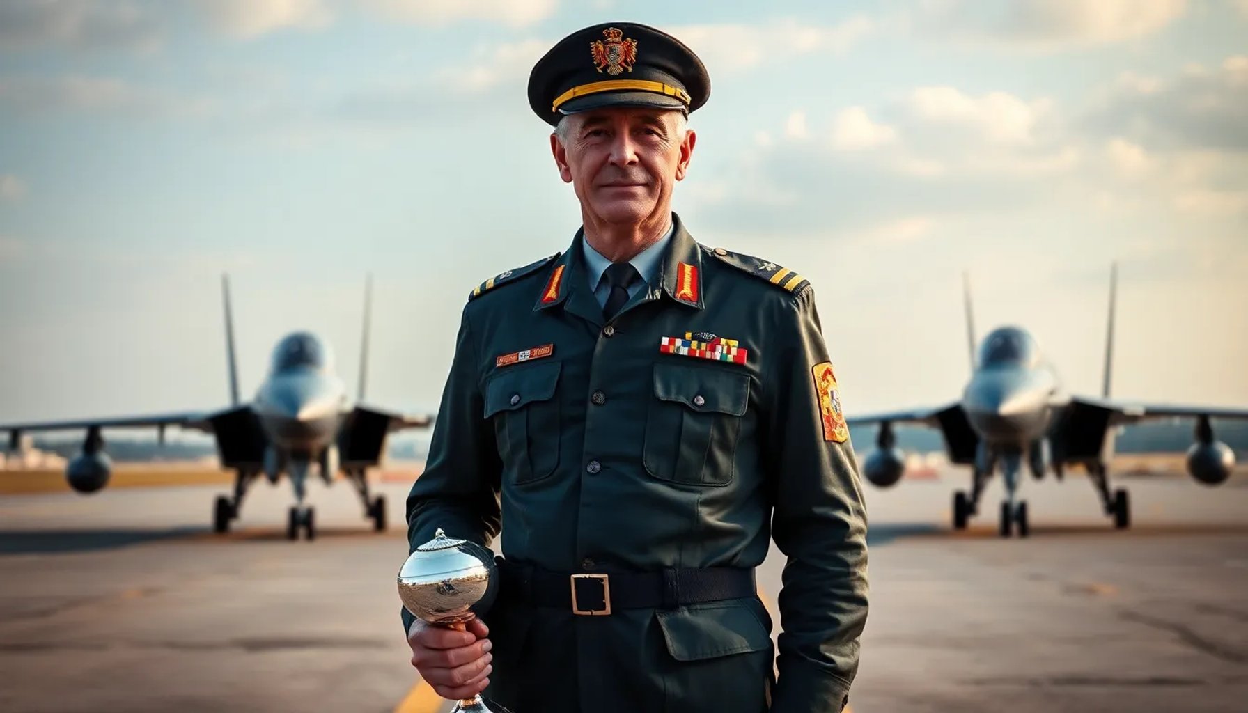 General Rafael Gómez en uniforme del Ejército del Aire, recibiendo el premio Ingeniero del Año
