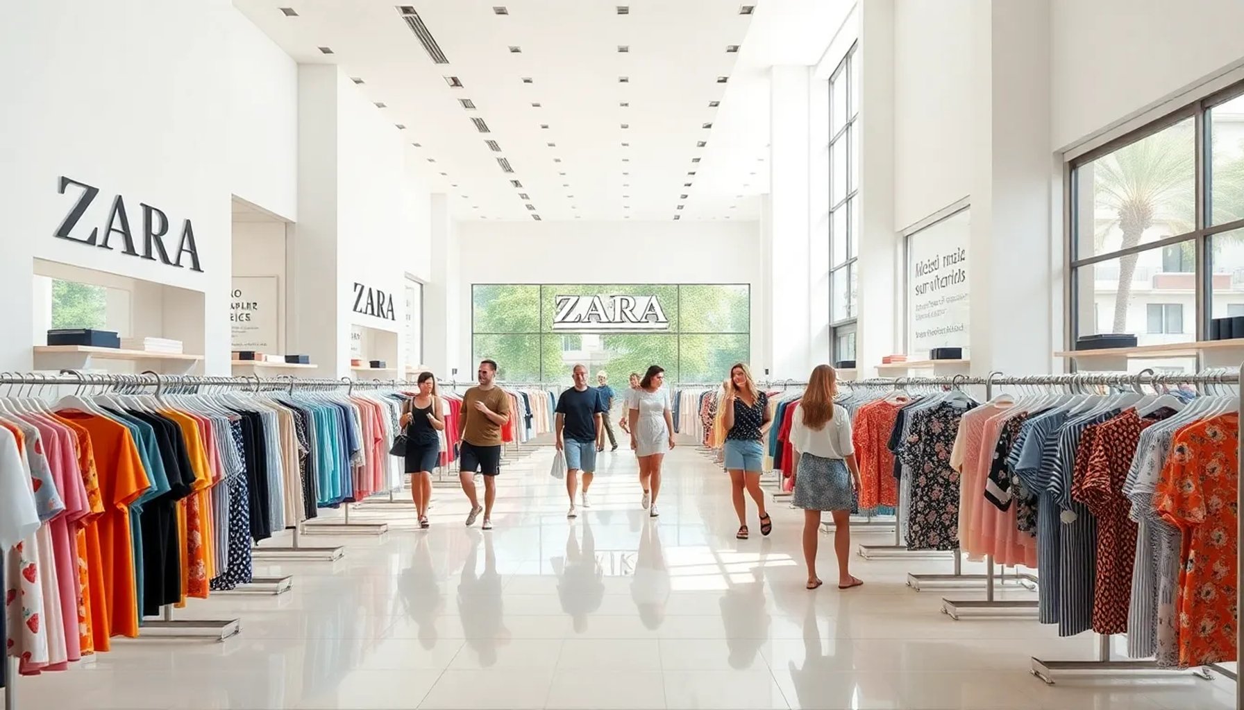 Cliente revisando ropa de verano en una tienda Zara durante las rebajas