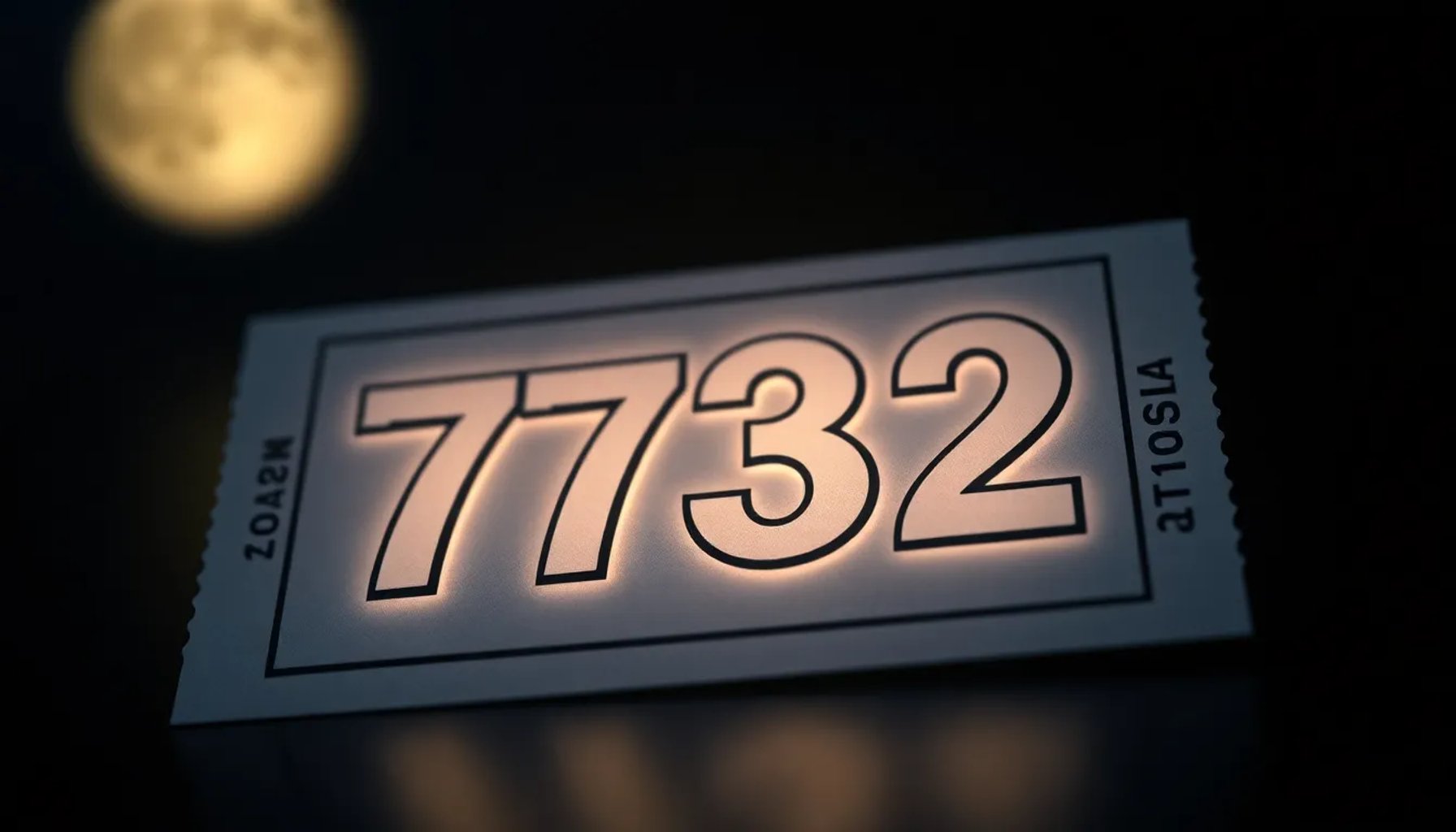Boleta de lotería con el número 732 resaltado bajo una luz lunar
