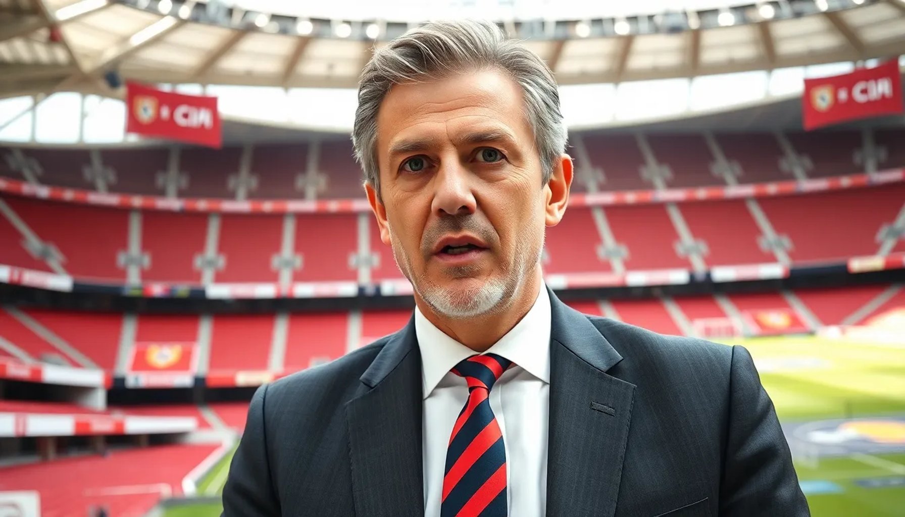 Rui Costa hablando en una rueda de prensa en el Estádio da Luz, Lisboa