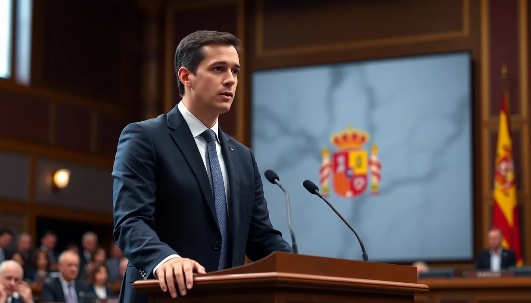 Pedro Sánchez hablando en el Congreso de los Diputados rodeado de diputados
