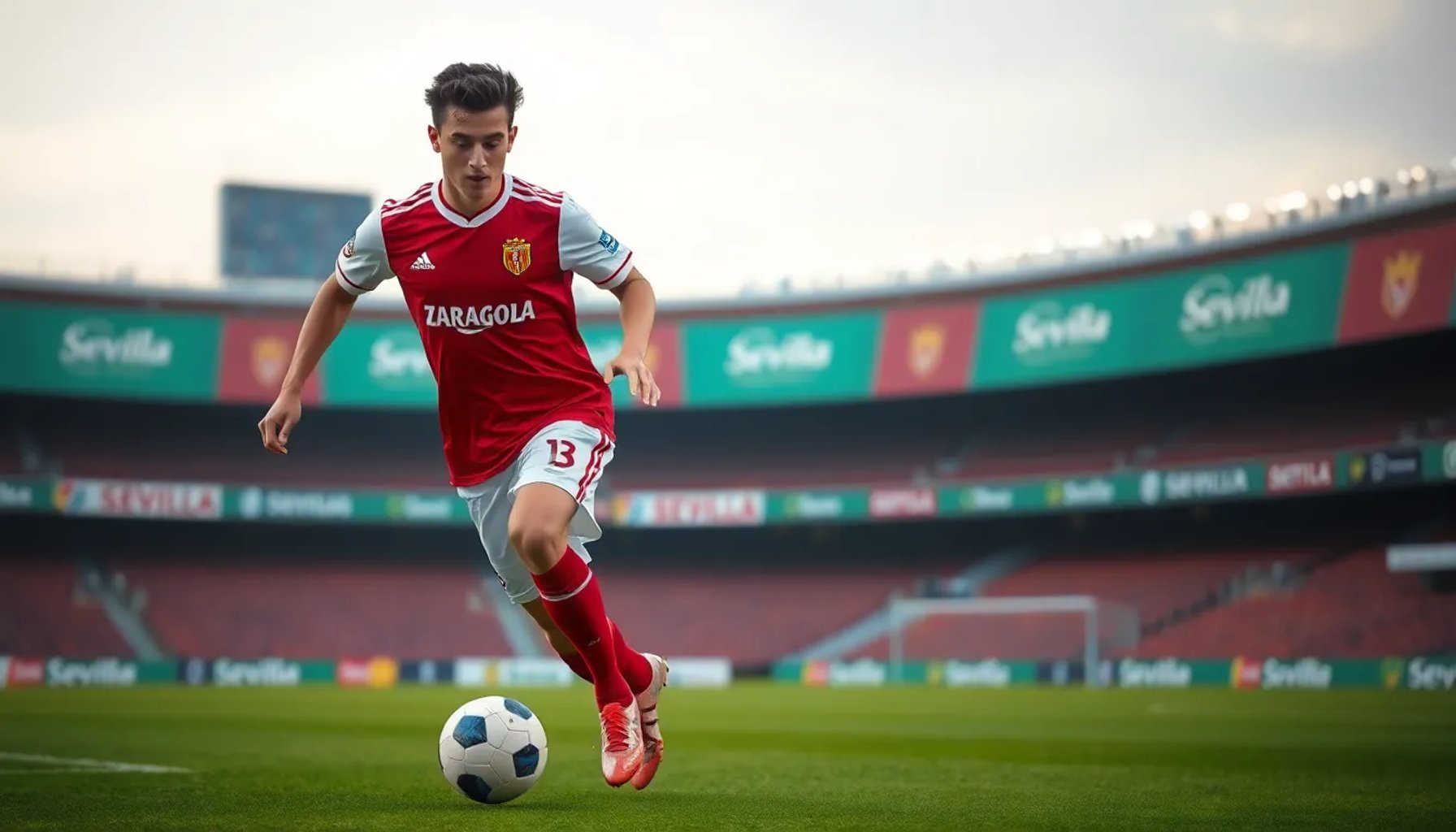 Adrián Liso en acción con el Zaragoza, rodeado de los colores del Sevilla