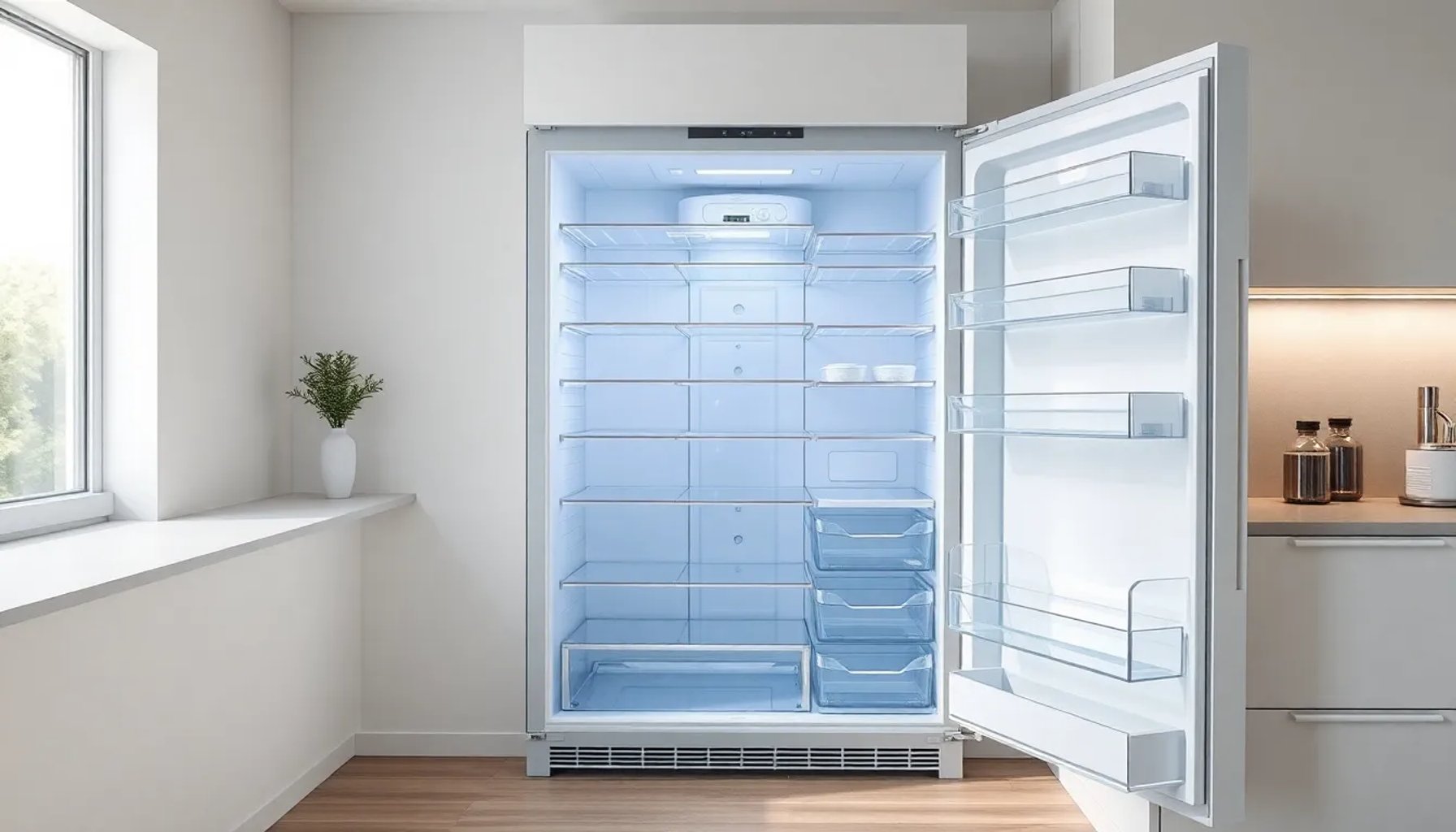 Frigorífico Siemens de una puerta con interior espacioso y luz LED suave