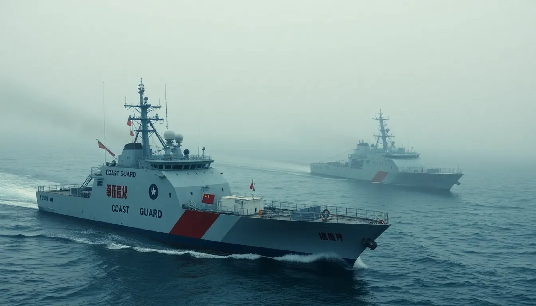 Buque de la guardia costera taiwanesa patrullando cerca de una embarcación china en el estrecho de Taiwán