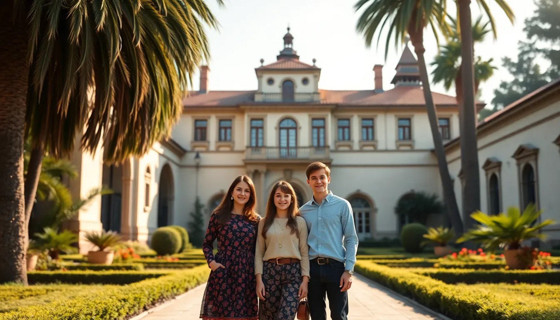 Tamara Falcó y sus hermanos frente al Palacio de El Rincón, emblemático edificio histórico en proceso de restauración