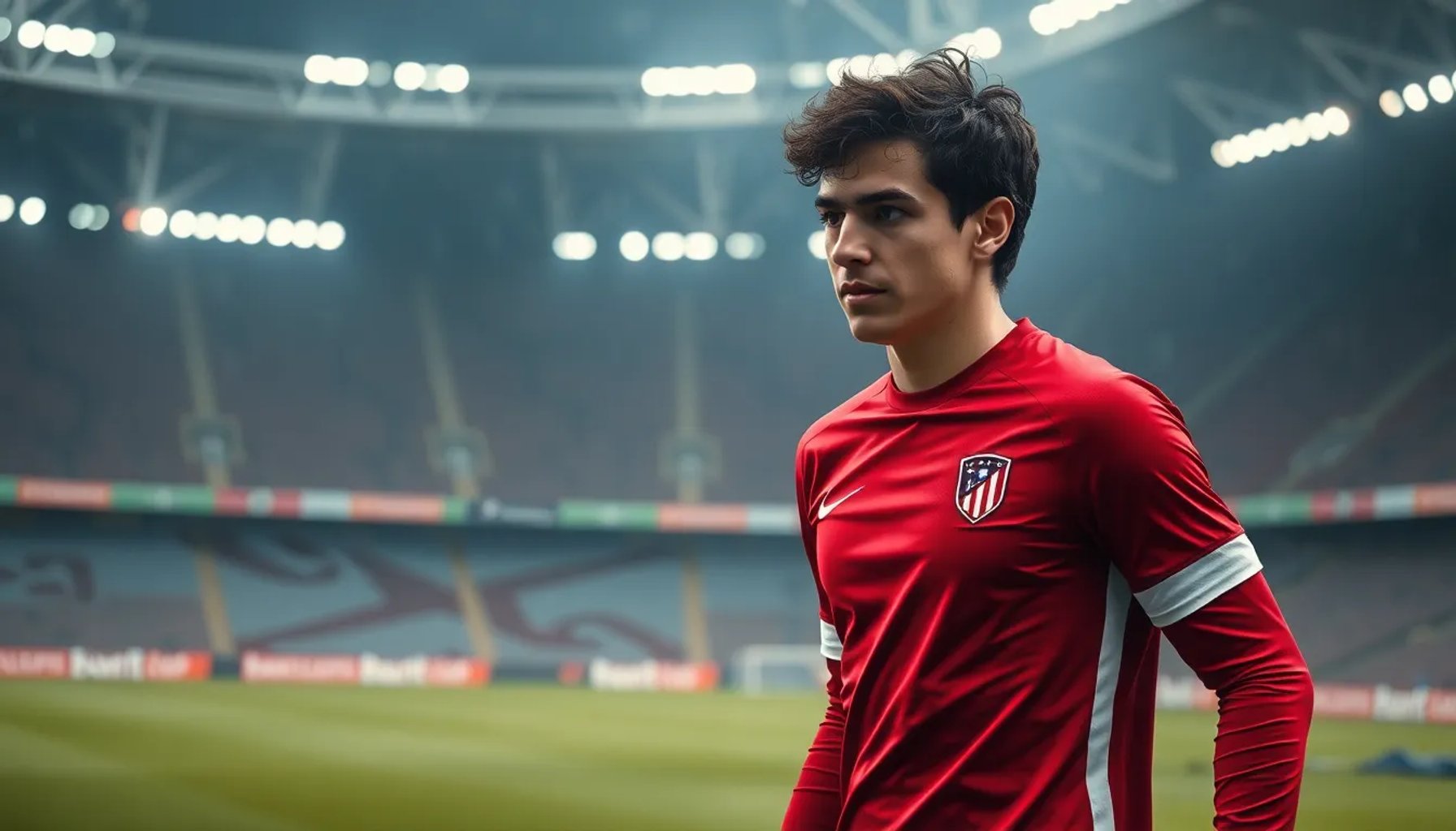 João Félix entrenando con el Atlético de Madrid, expresión de concentración bajo la lluvia del estadio Wanda Metropolitano