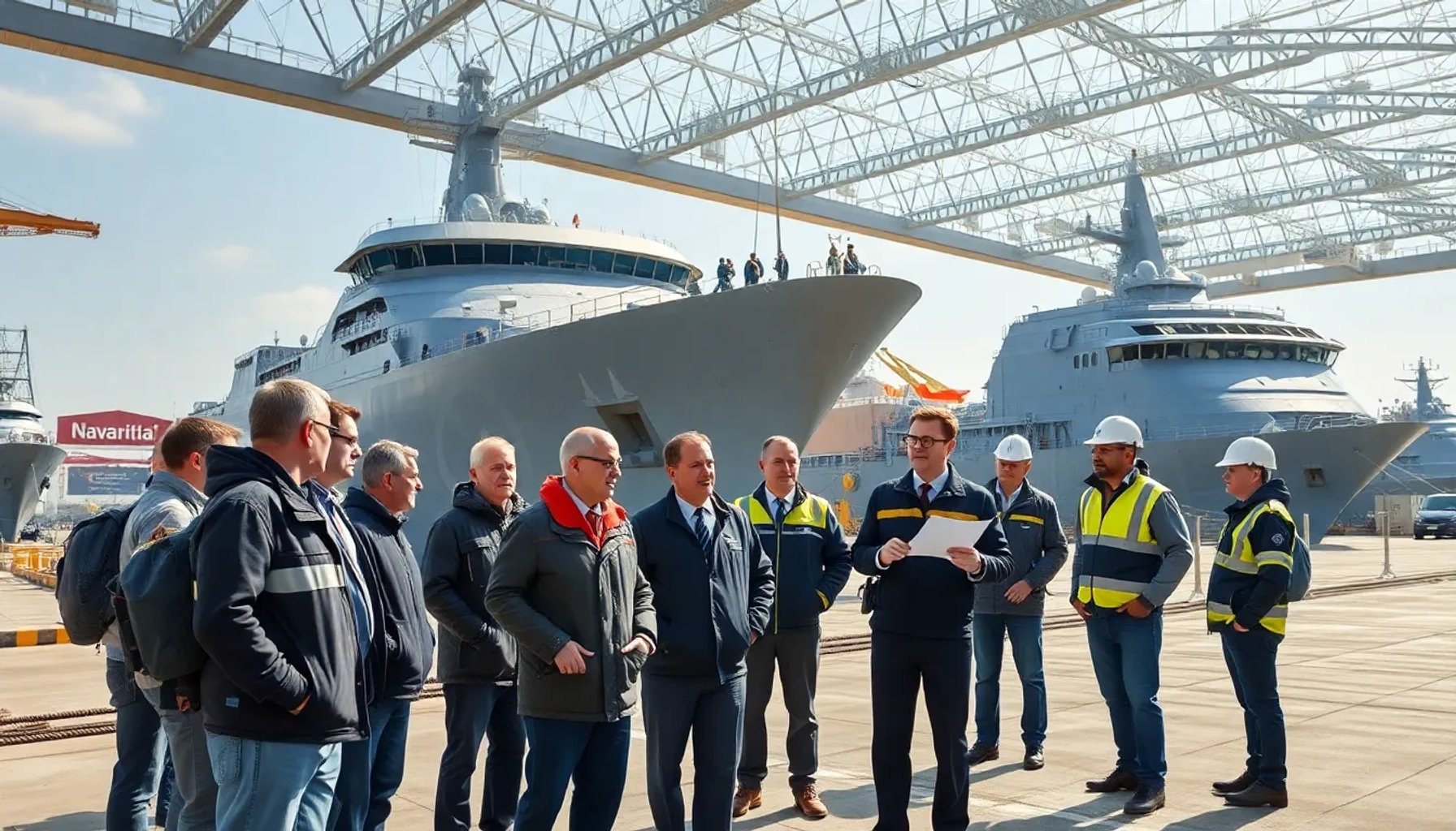 Delegación de TKMS inspeccionando los astilleros de Navantia en Cartagena durante una reunión estratégica