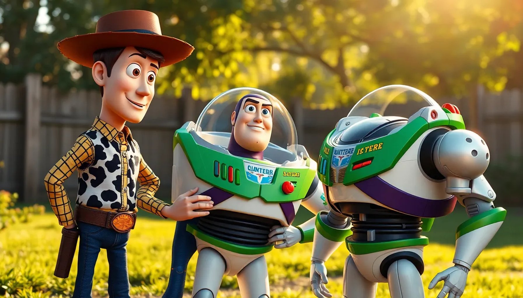Imagen del icónico grupo de juguetes de Toy Story bajo una luz cálida, simbolizando la unión entre pasado y futuro