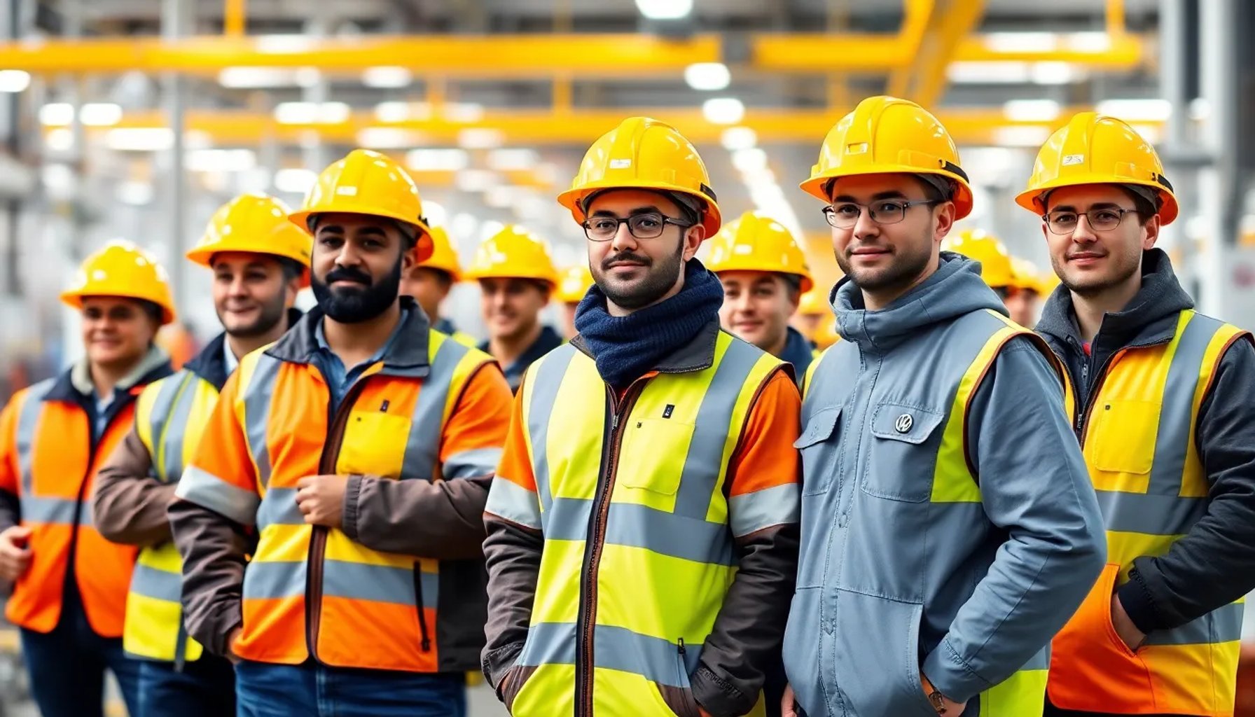 Trabajadores valencianos en la línea de montaje de la gigafactoría Volkswagen en Salzgitter, Alemania
