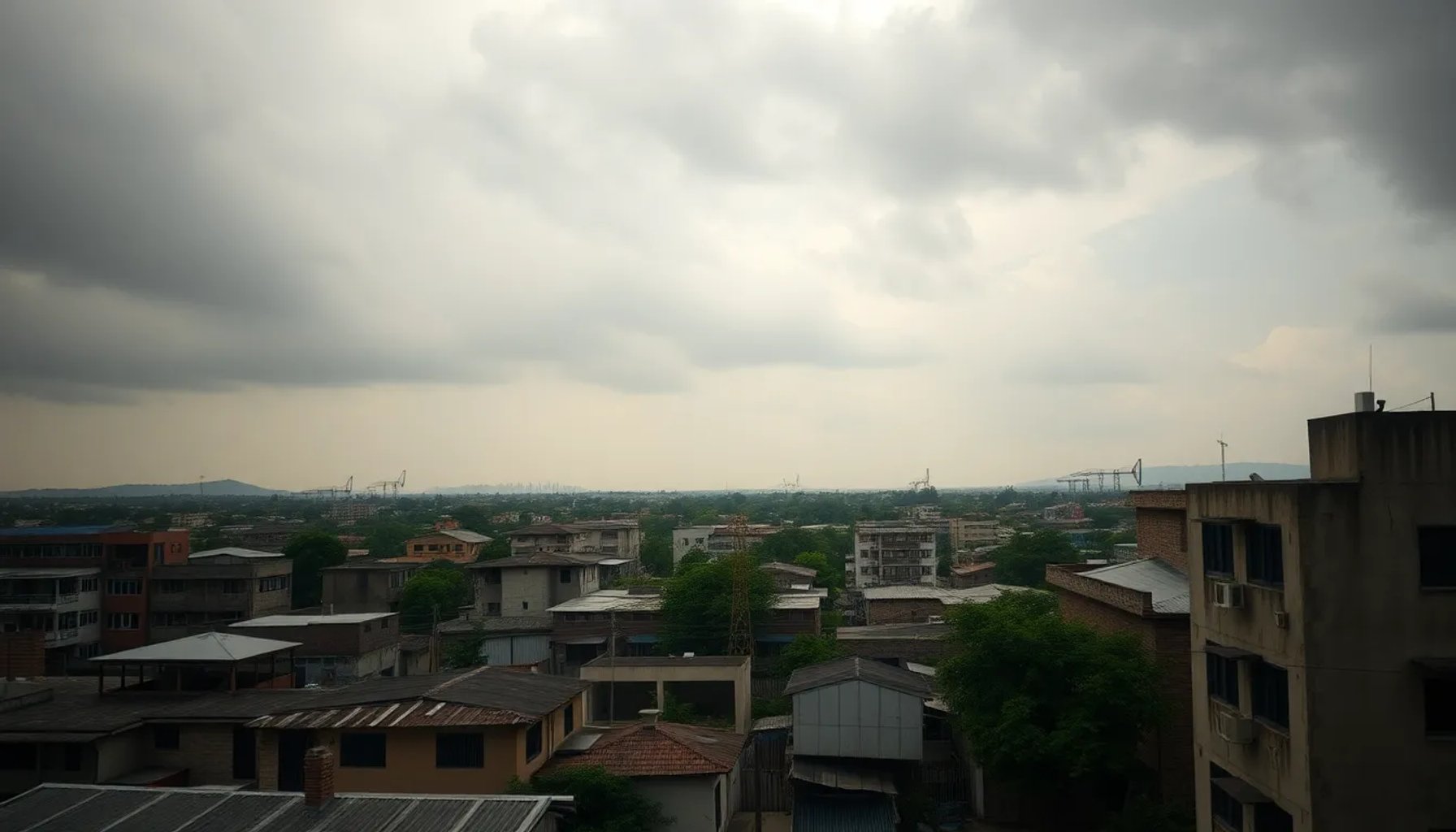 Vista aérea de una ciudad venezolana con edificios y cielos nublados, simbolizando un campo de pruebas social y económico