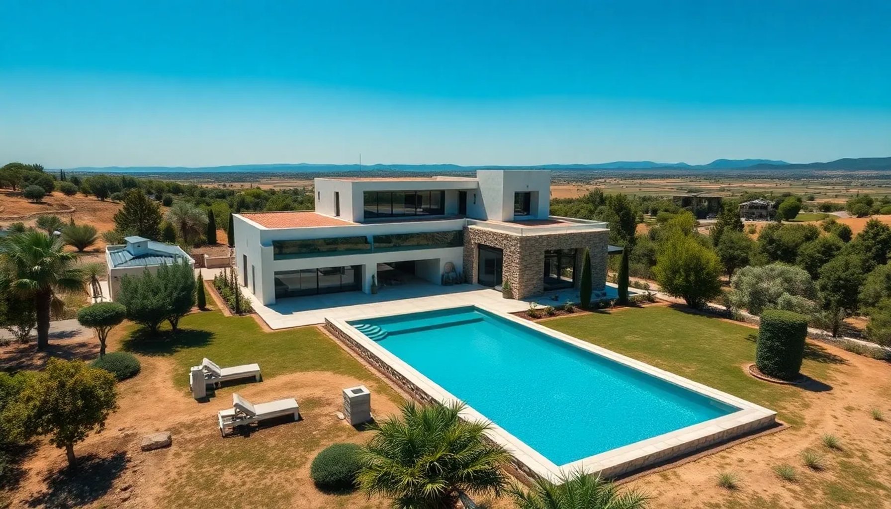 Villa de lujo con piscina privada y jardín en entorno aragonés, estilo contemporáneo